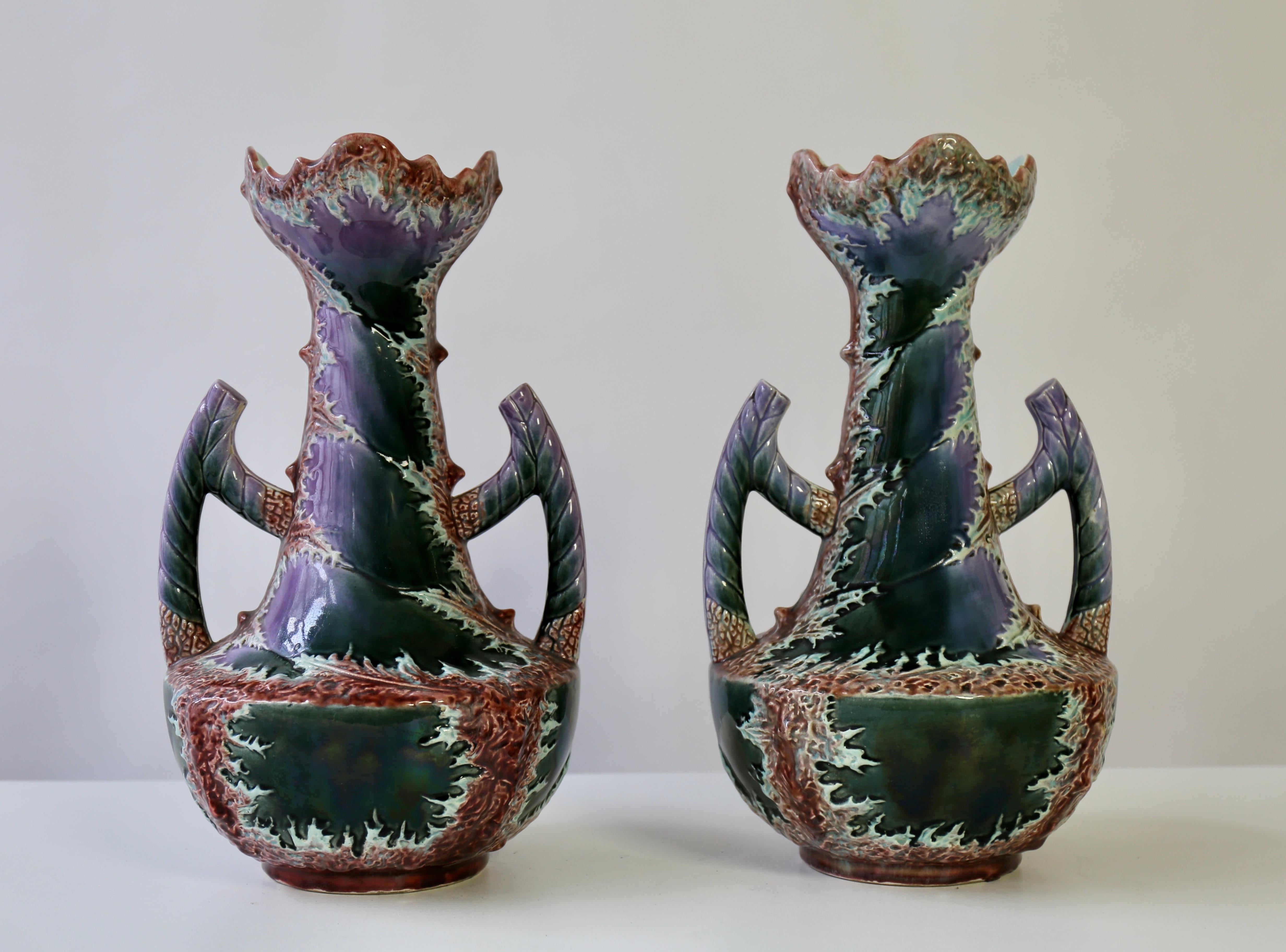 Glazed Pair of Unique Ceramic Vases Fat Lava Style with Art Nouveau/Art Deco Influence For Sale