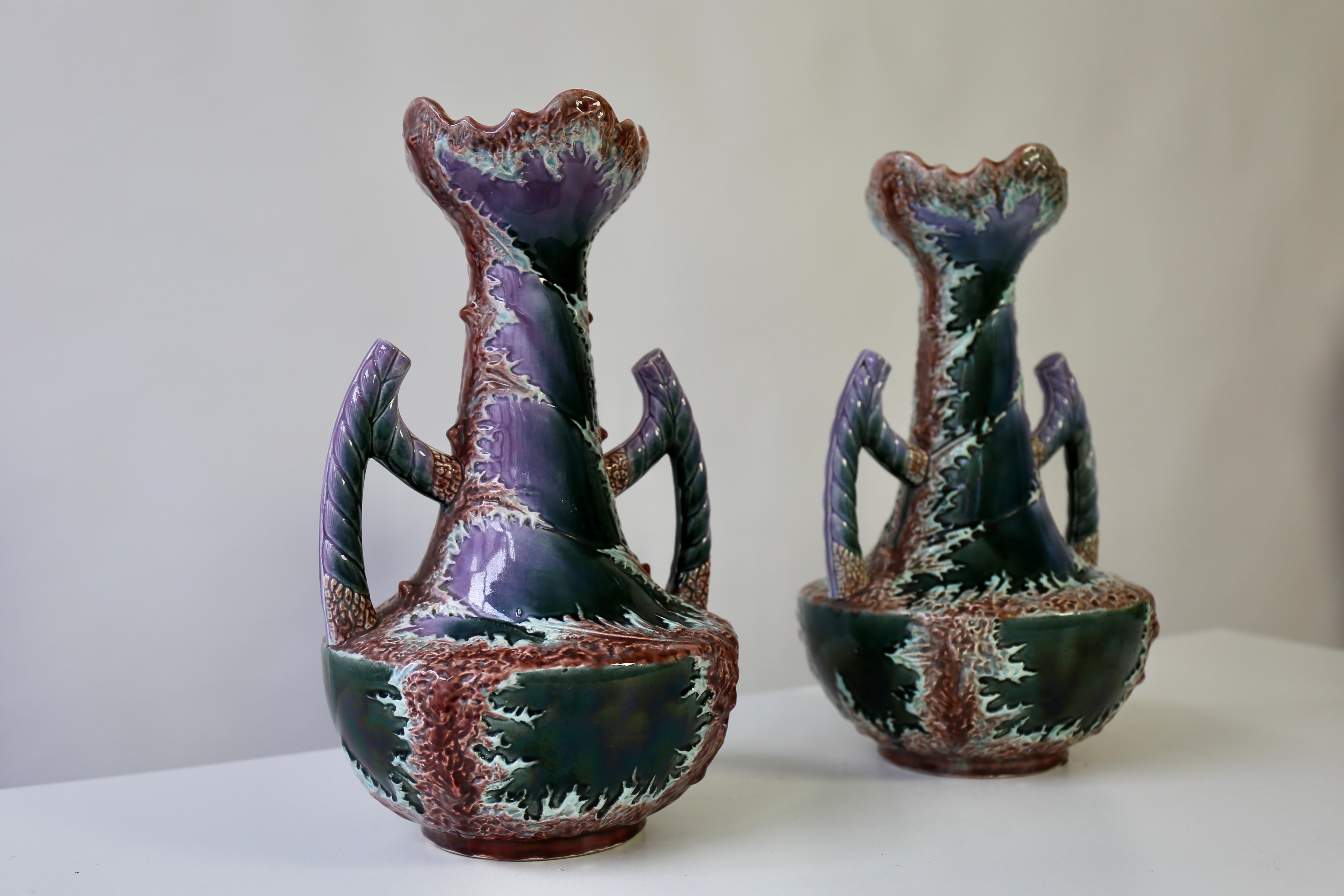 20th Century Pair of Unique Ceramic Vases Fat Lava Style with Art Nouveau/Art Deco Influence For Sale