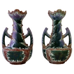 Coppia di vasi unici in ceramica stile Fat Lava con influenza Art Nouveau/Art Deco