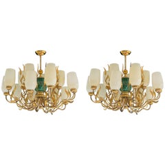 Pair of Unique Chandeliers Designed by Paavo Tynell Made by Oy Taito Ab Finland