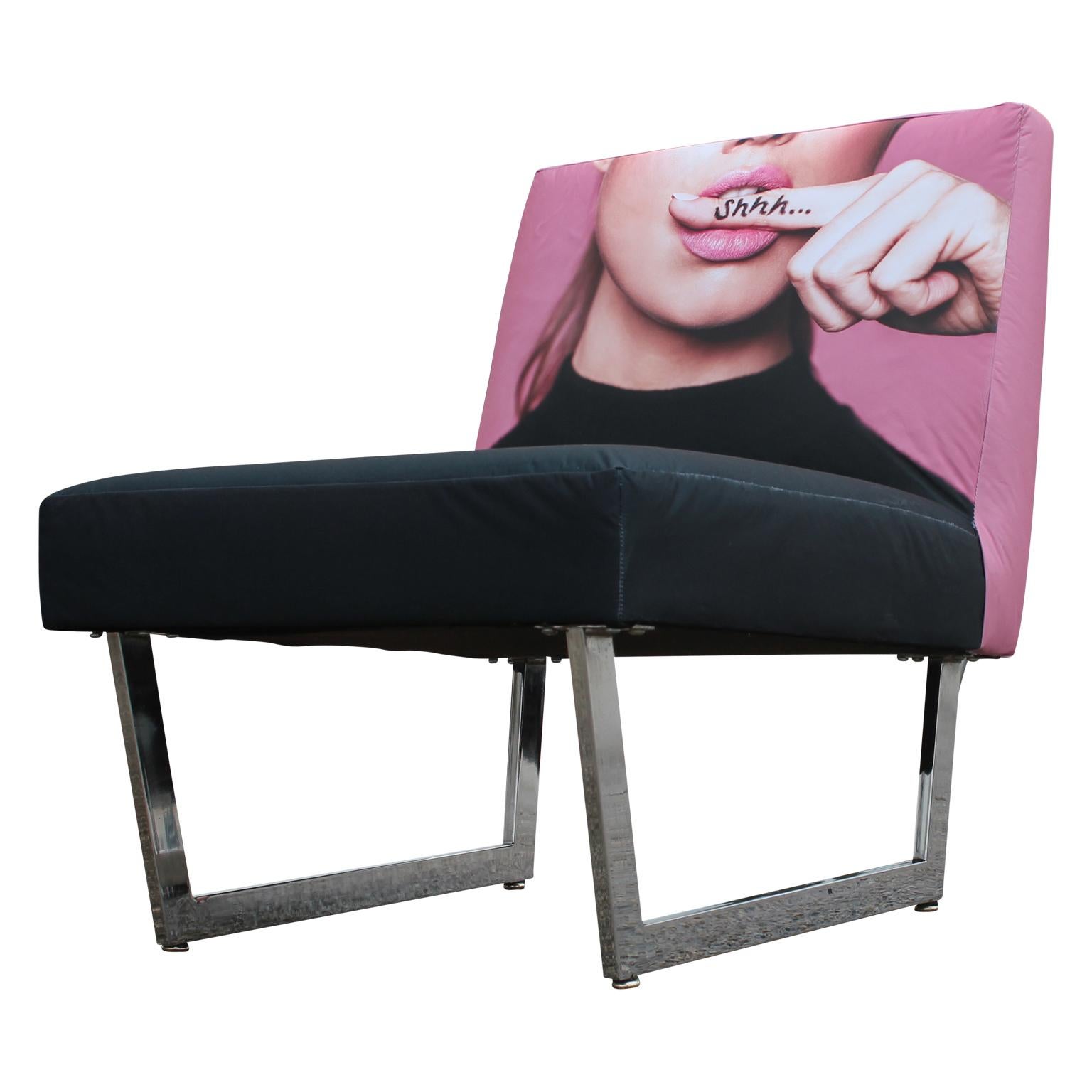 American Pair of Unique Custom Modern Slipper Pink and Black Lounge Chairs