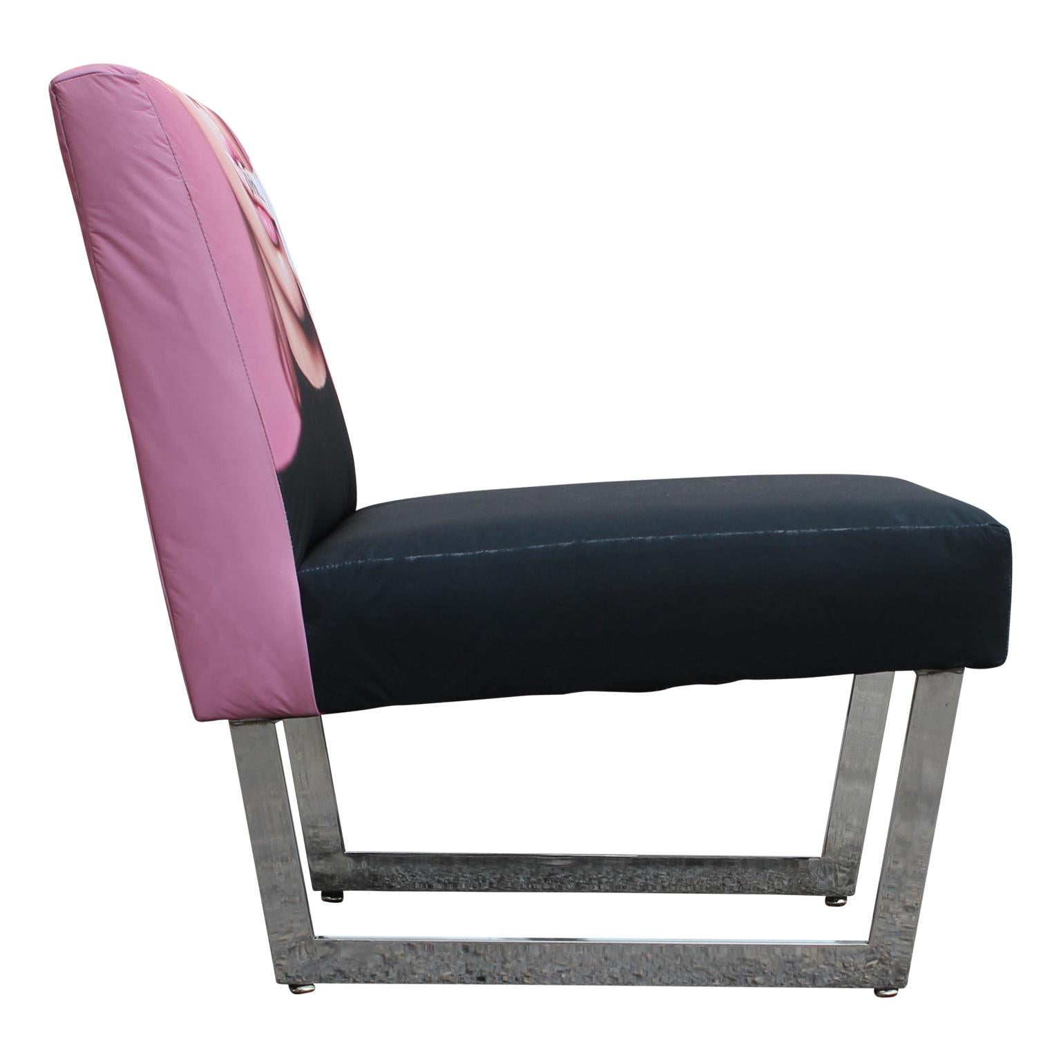 Contemporary Pair of Unique Custom Modern Slipper Pink and Black Lounge Chairs