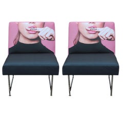 Pair of Unique Custom Modern Slipper Pink and Black Lounge Chairs