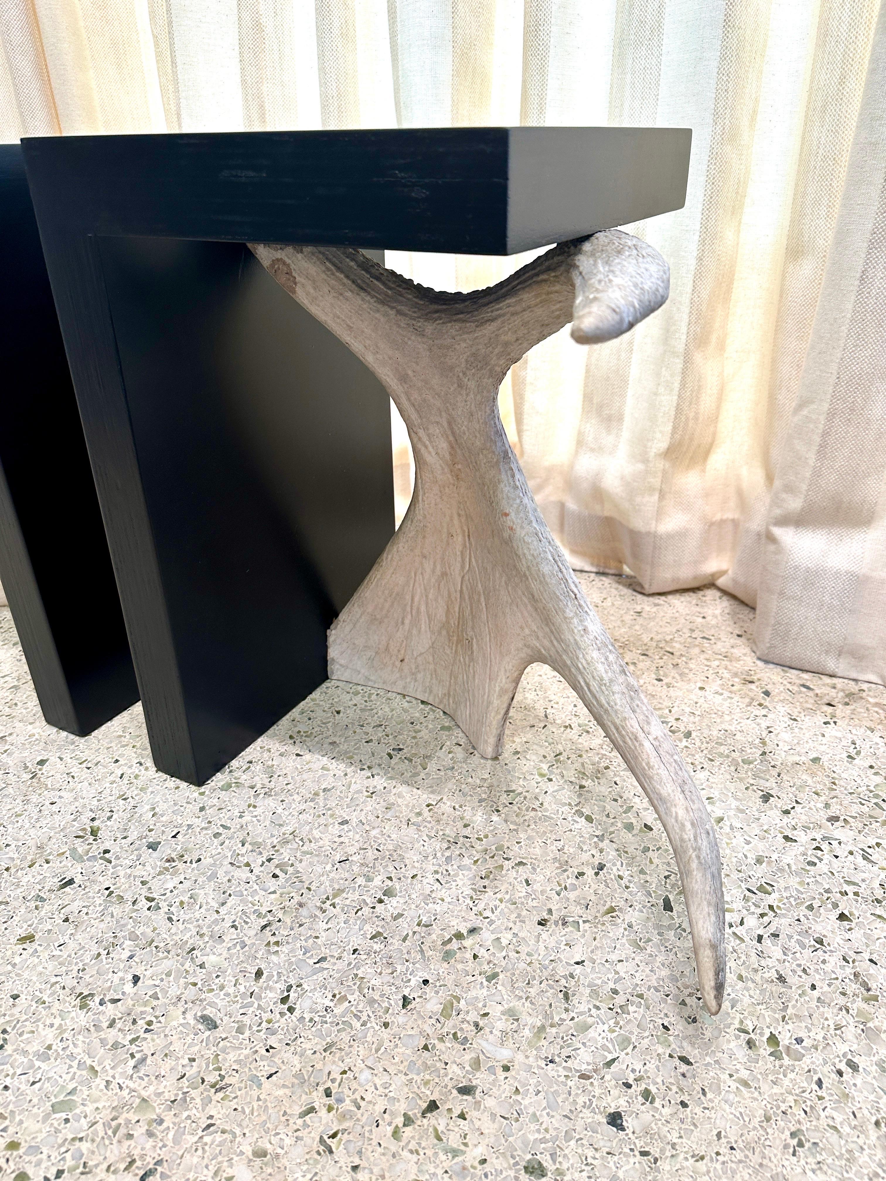 Pair of Unique Custom Tables w/ Moose Sheds Antler Bases For Sale 3