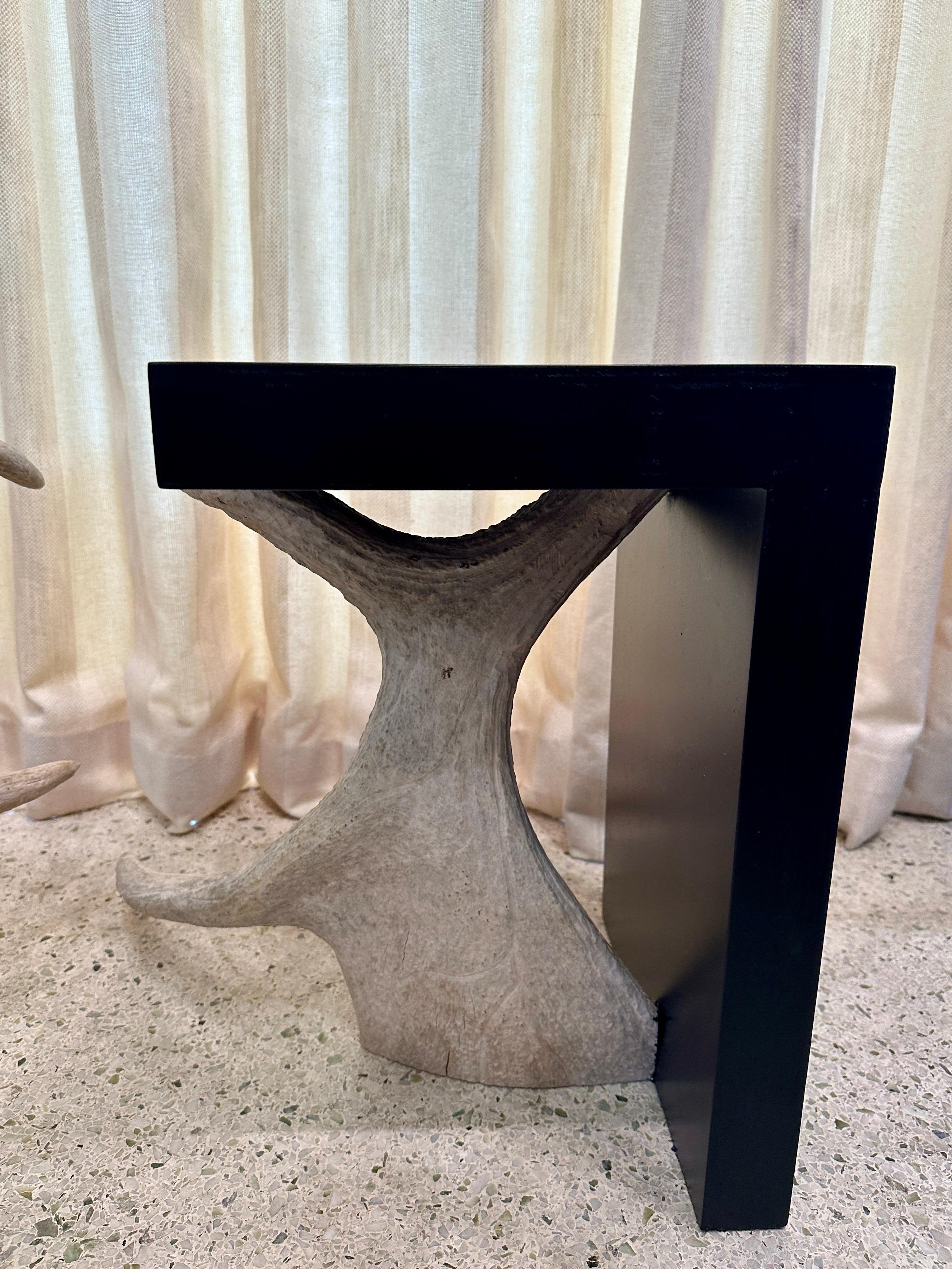 American Pair of Unique Custom Tables w/ Moose Sheds Antler Bases For Sale