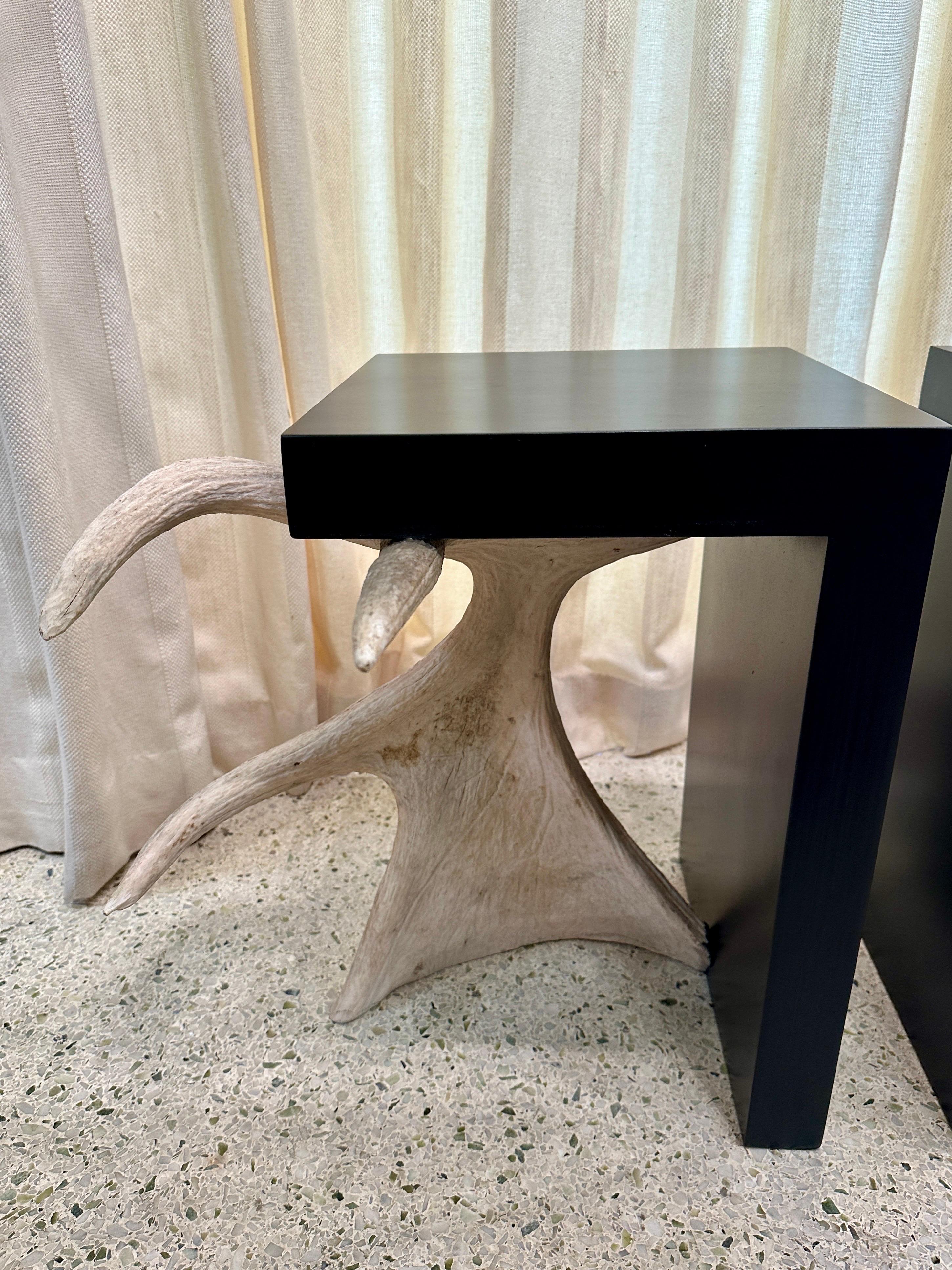 Contemporary Pair of Unique Custom Tables w/ Moose Sheds Antler Bases For Sale