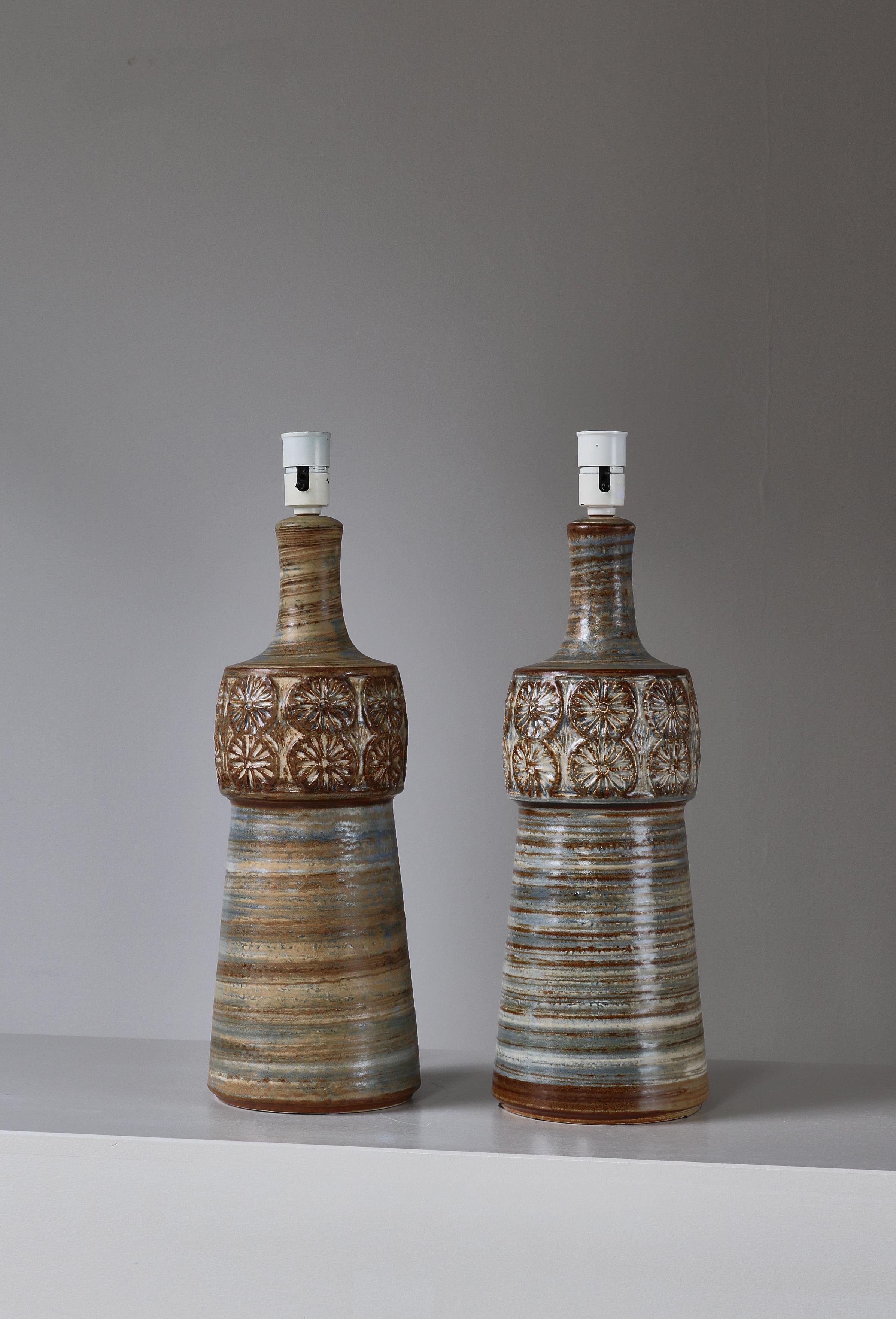 Pair of Unique Danish Modern Stoneware Table Lamps by Søholm, Denmark, 1960s For Sale 5