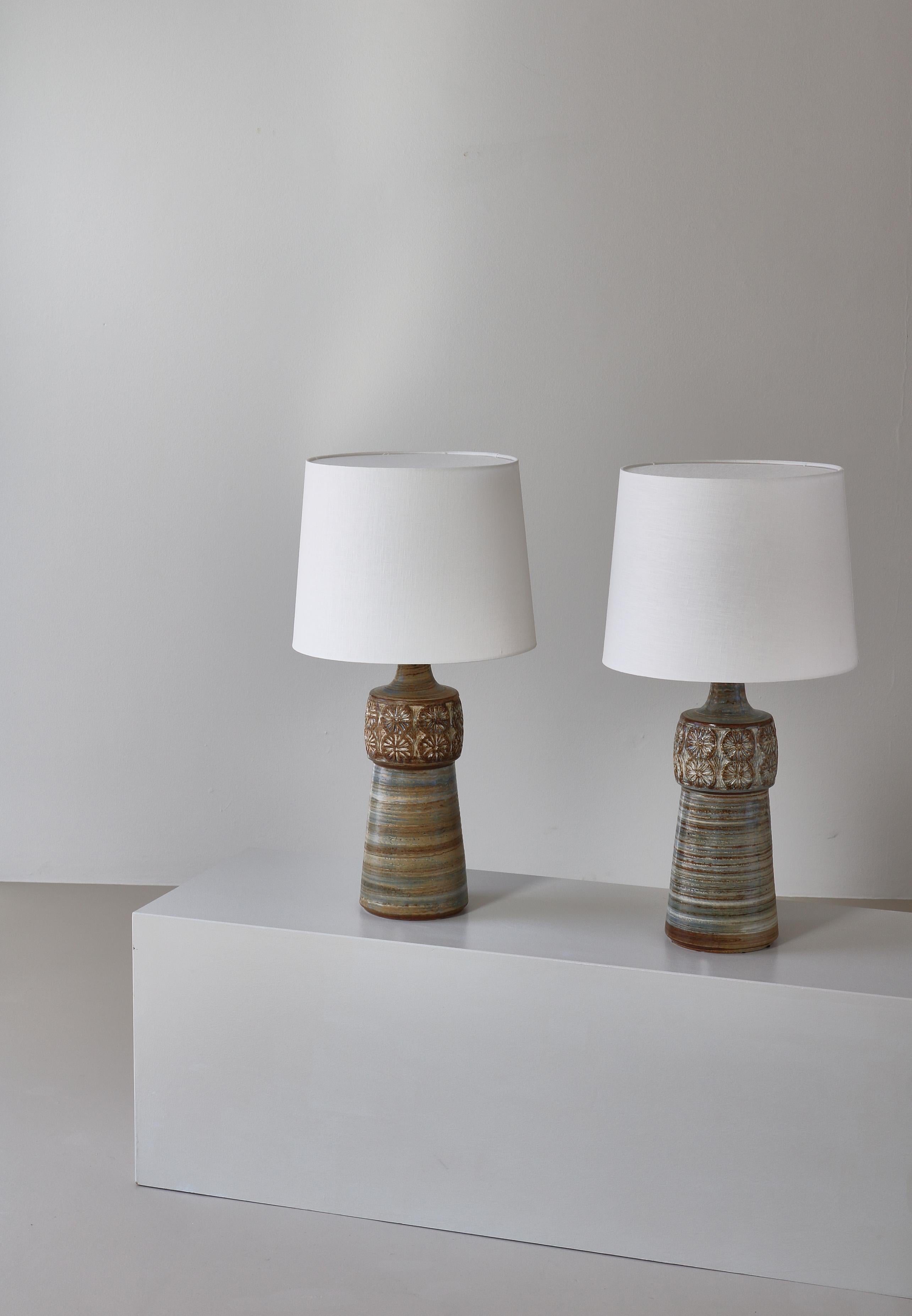 Scandinavian Modern Pair of Unique Danish Modern Stoneware Table Lamps by Søholm, Denmark, 1960s For Sale