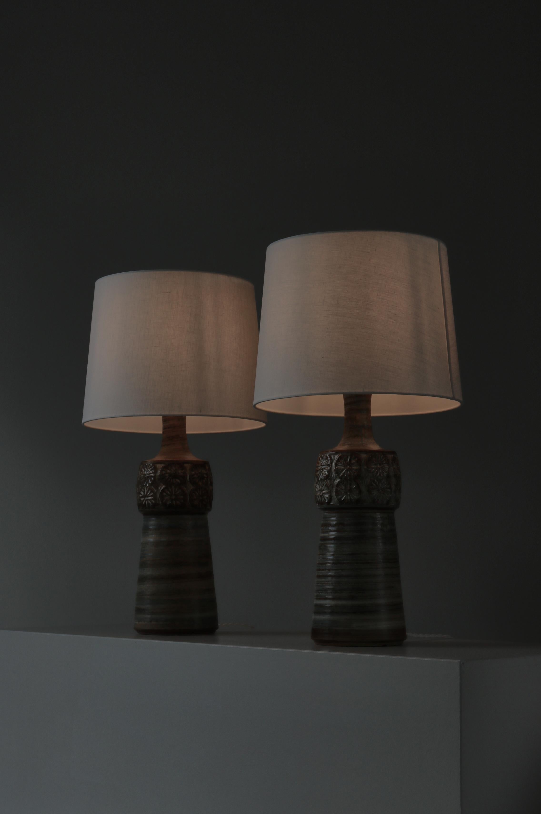 Mid-20th Century Pair of Unique Danish Modern Stoneware Table Lamps by Søholm, Denmark, 1960s For Sale