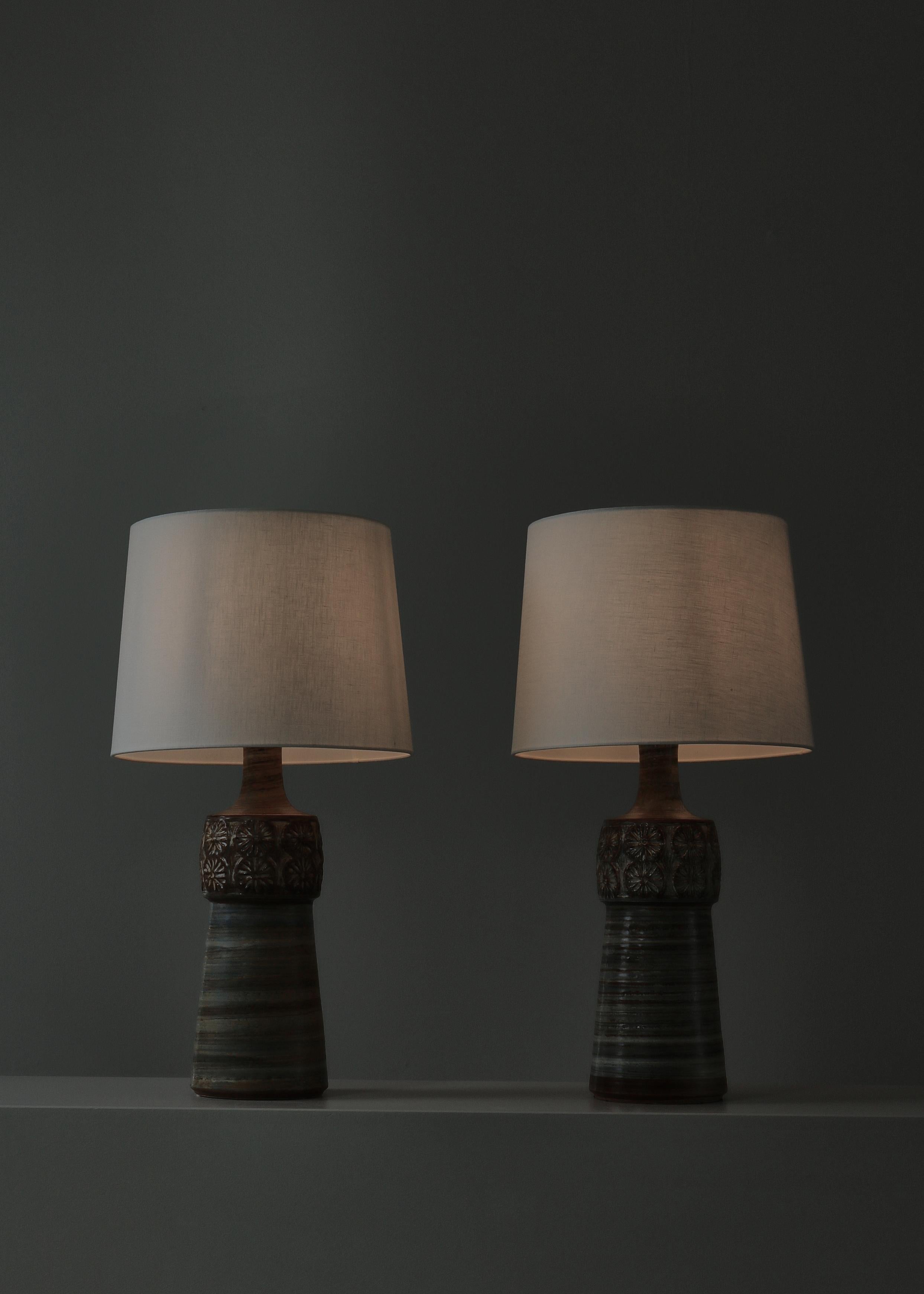 Pair of Unique Danish Modern Stoneware Table Lamps by Søholm, Denmark, 1960s For Sale 1