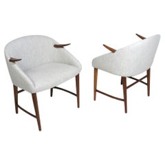 Pair of Unique Early Scandinavian Lounge Chairs with Sculptural Mahogany Arms