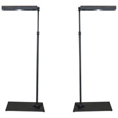 Pair of Unique Floor Lamps in Aged Steel