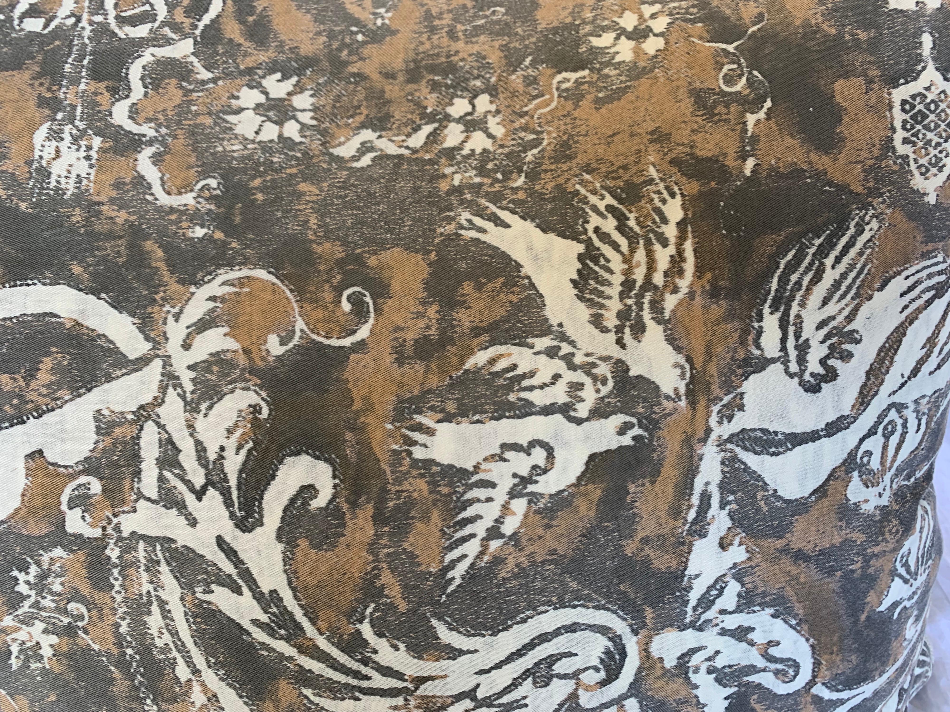 Italian Pair of Unique Fortuny Pillows w/ Birds & Garlands For Sale