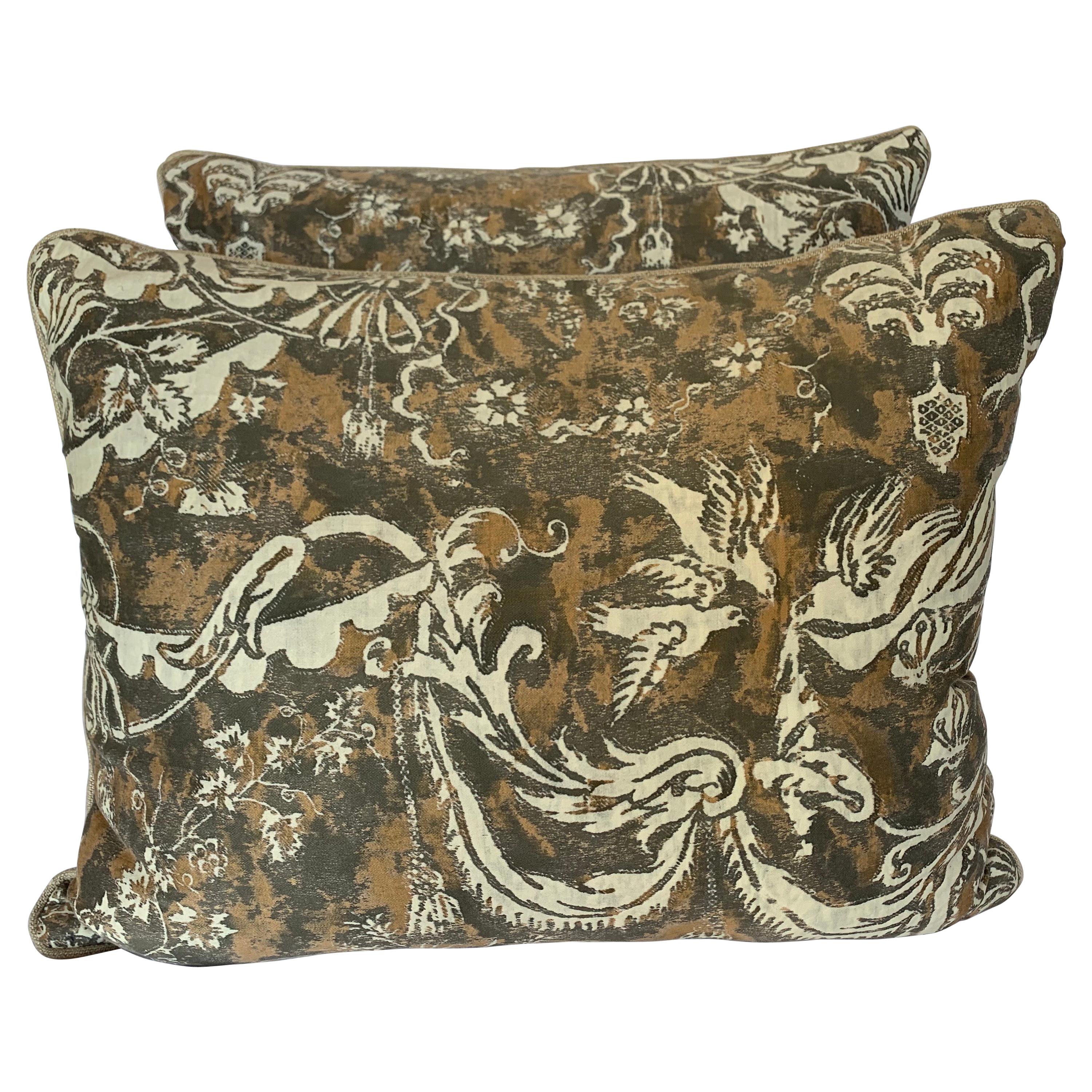 Pair of Unique Fortuny Pillows w/ Birds & Garlands