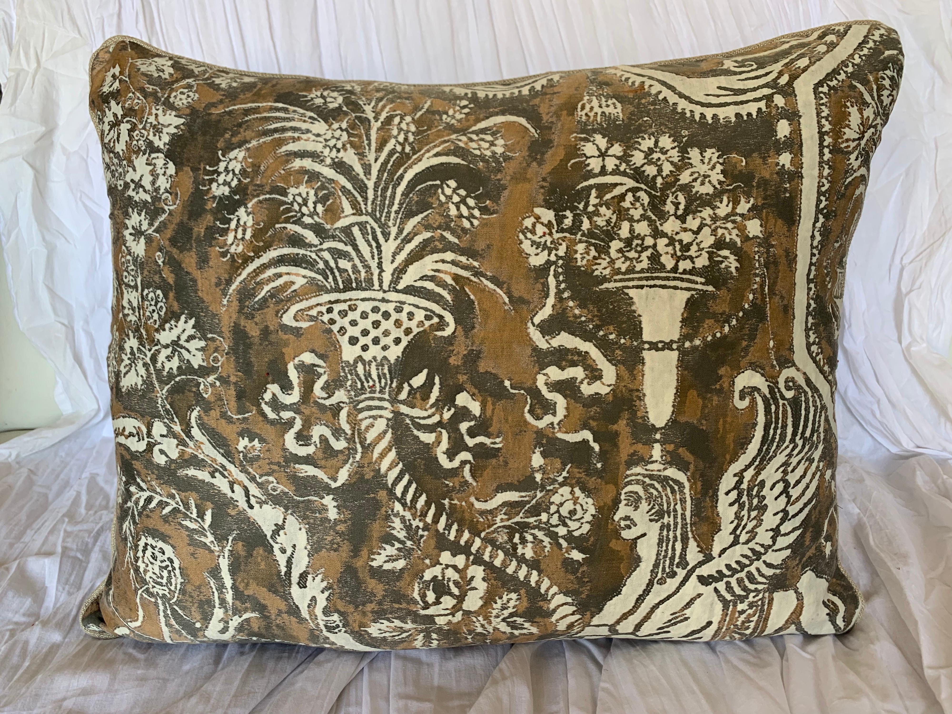 Baroque Pair of Unique Fortuny Pillows w/ Sphinxes For Sale