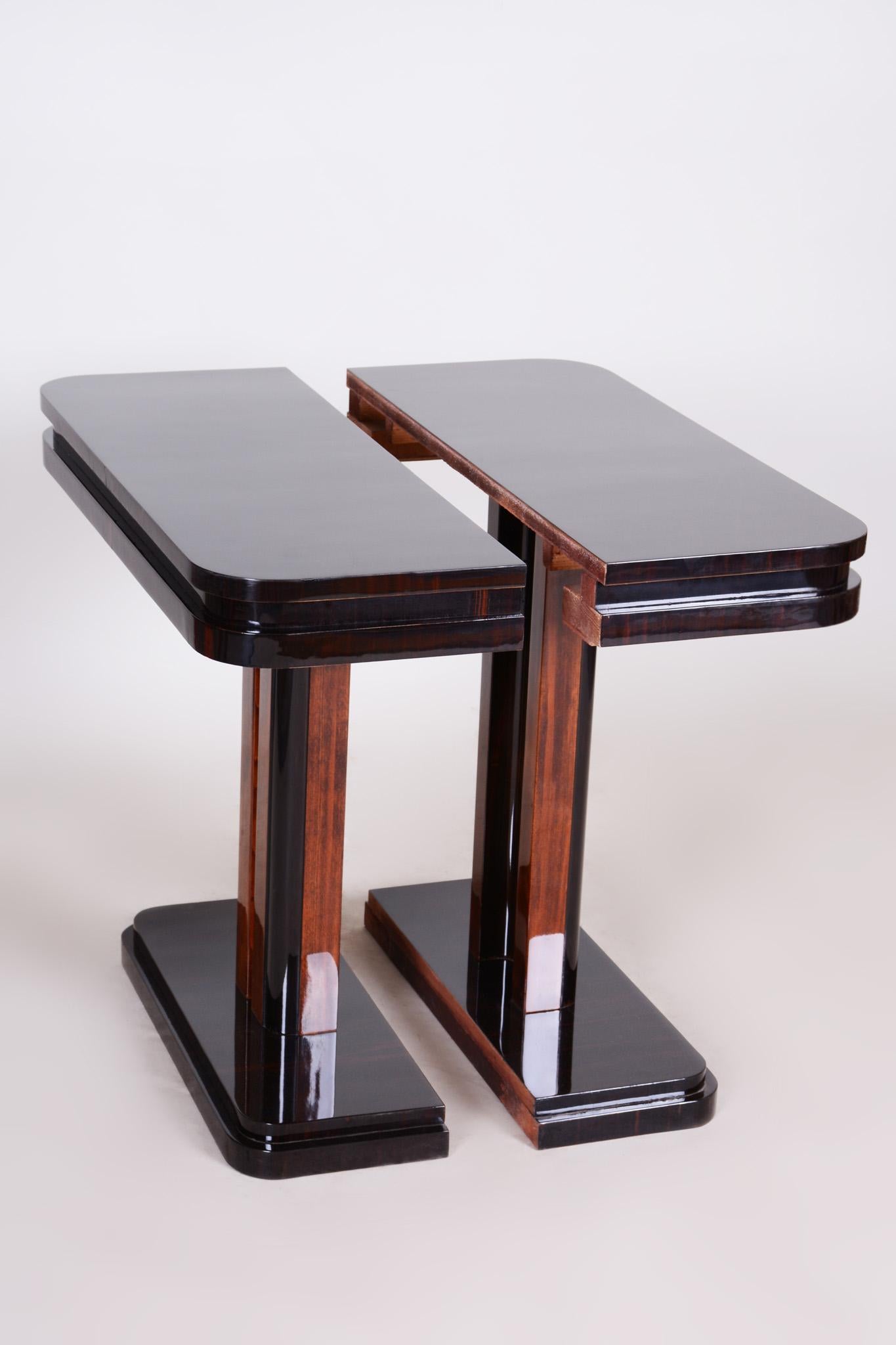 Paire de tables de chevet Art Déco françaises, haute brillance, Makasar, années 1920 en vente 1