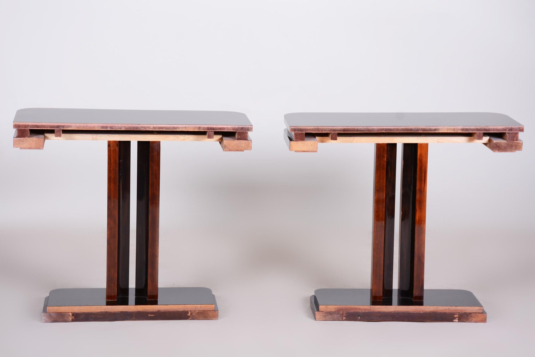 Paire de tables de chevet Art Déco françaises, haute brillance, Makasar, années 1920 en vente 2