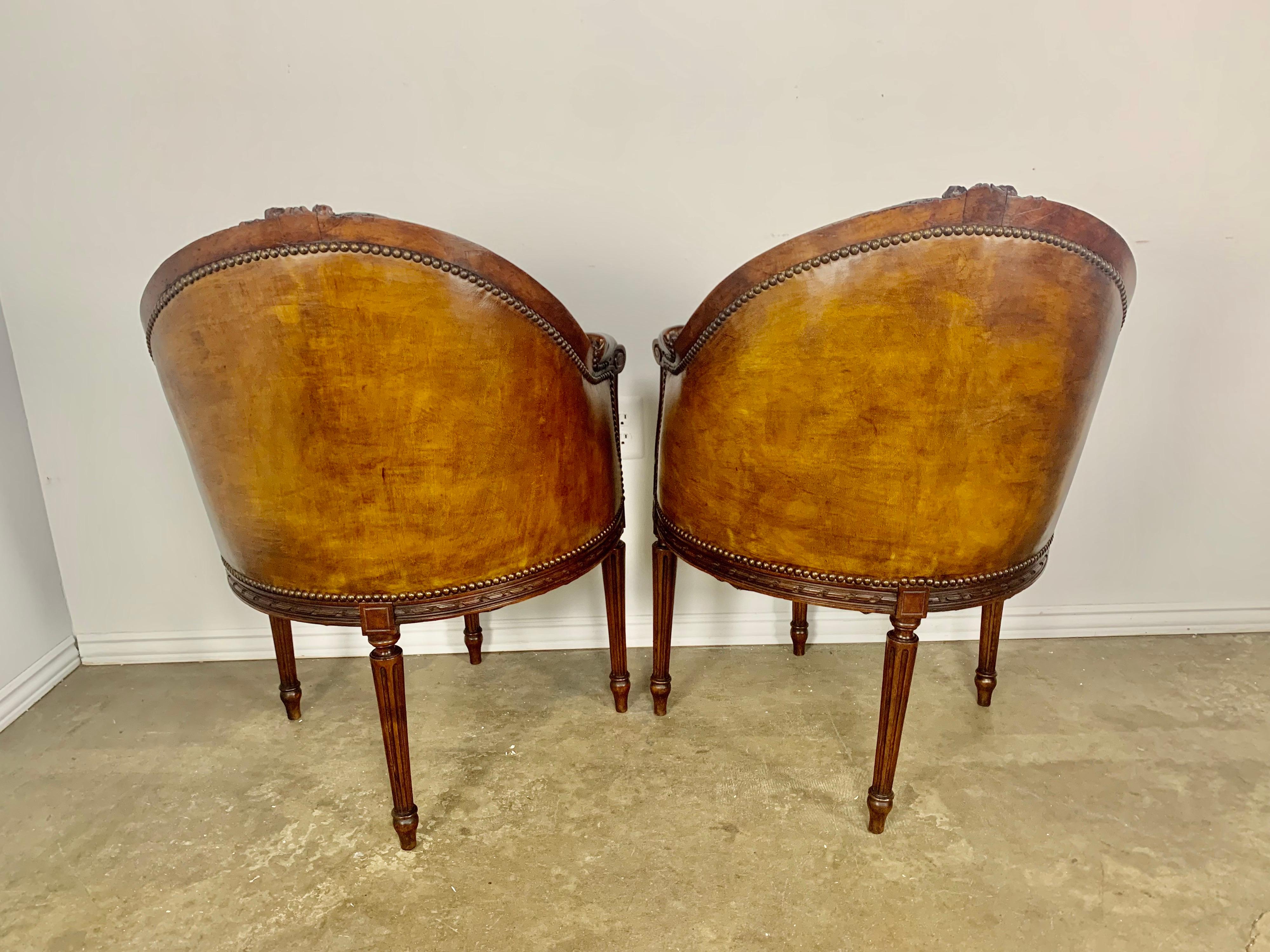 Pair of Unique French Leather Armchairs, C. 1900 4