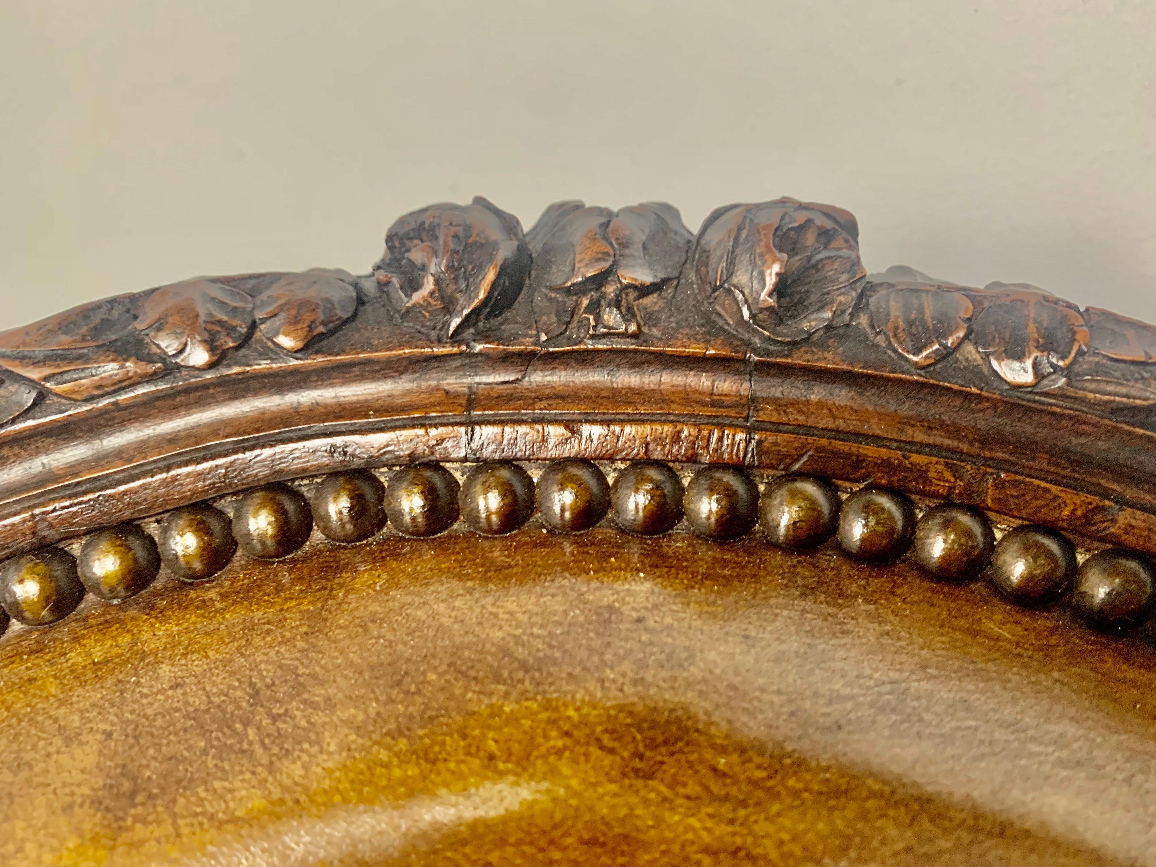 Hand-Crafted Pair of Unique French Leather Armchairs, C. 1900