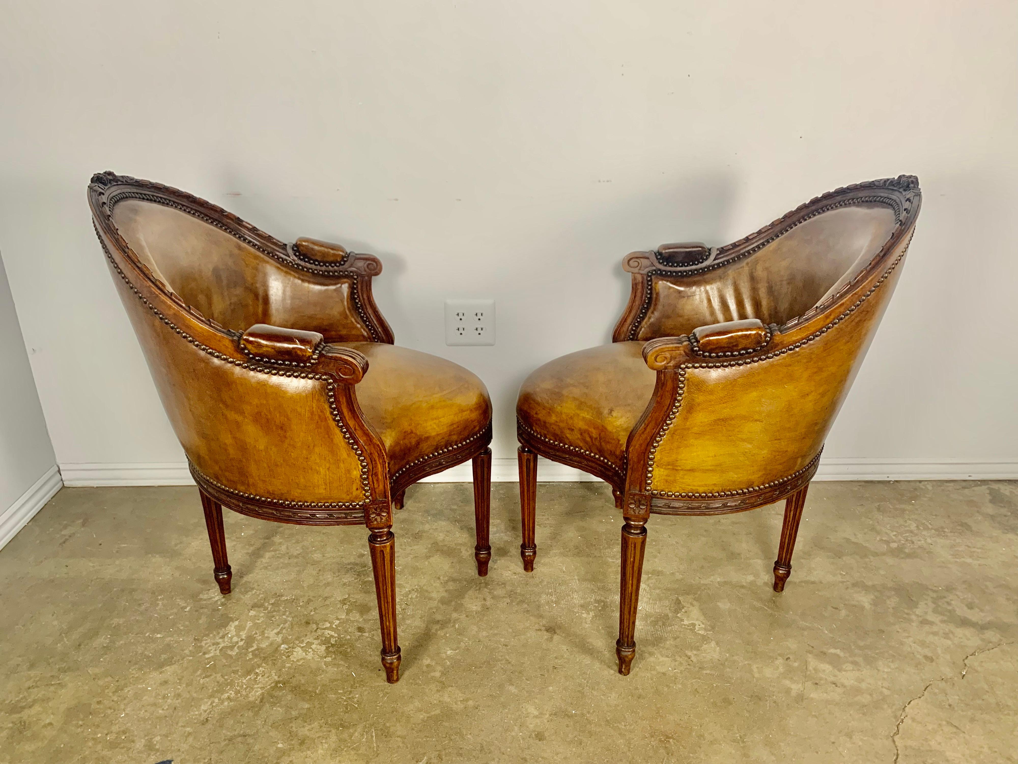 Pair of Unique French Leather Armchairs, C. 1900 2