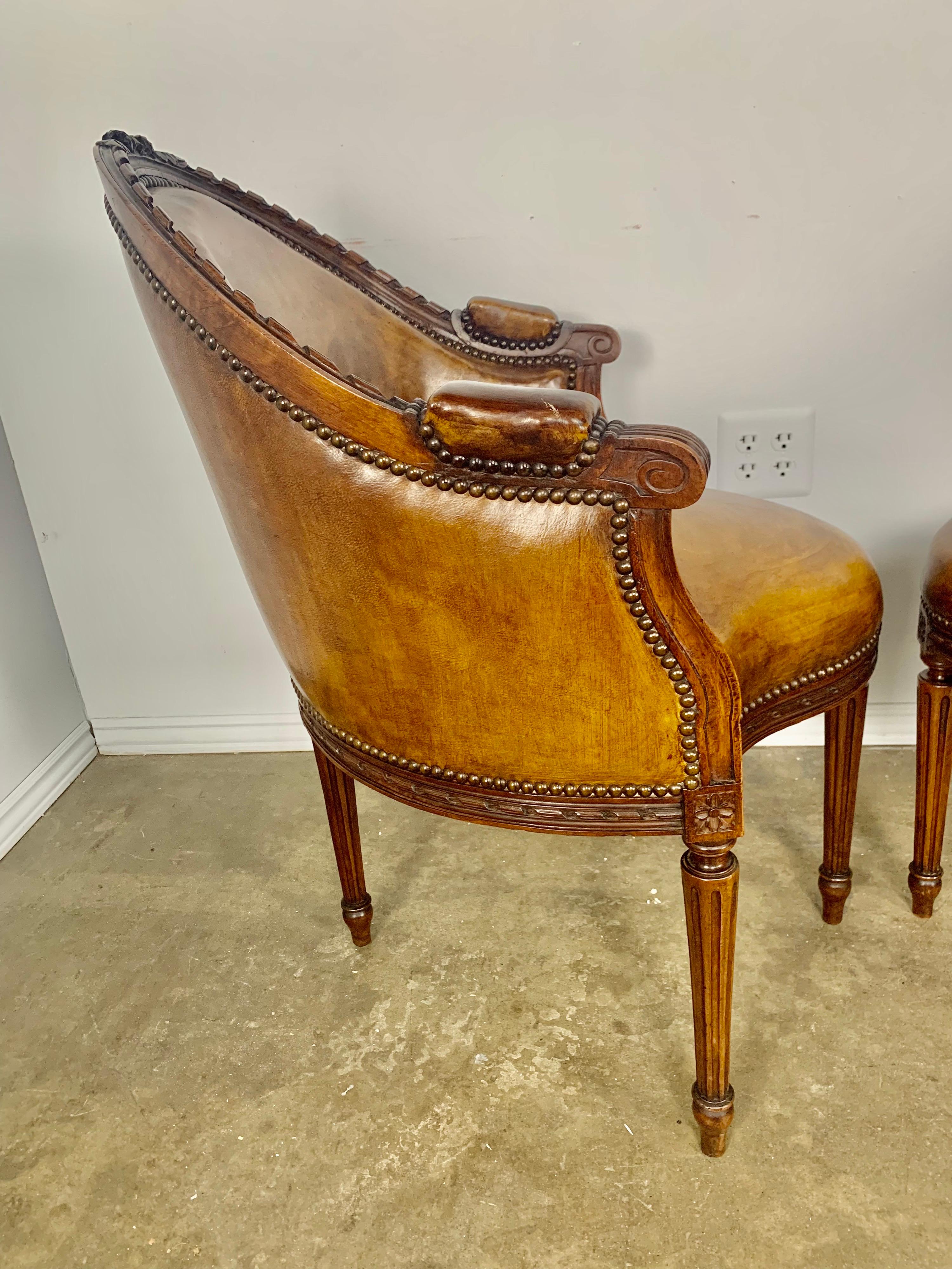 Pair of Unique French Leather Armchairs, C. 1900 3