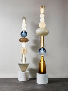 Pair of Unique Glass Totem Floor Lamps by Glustin Luminaires