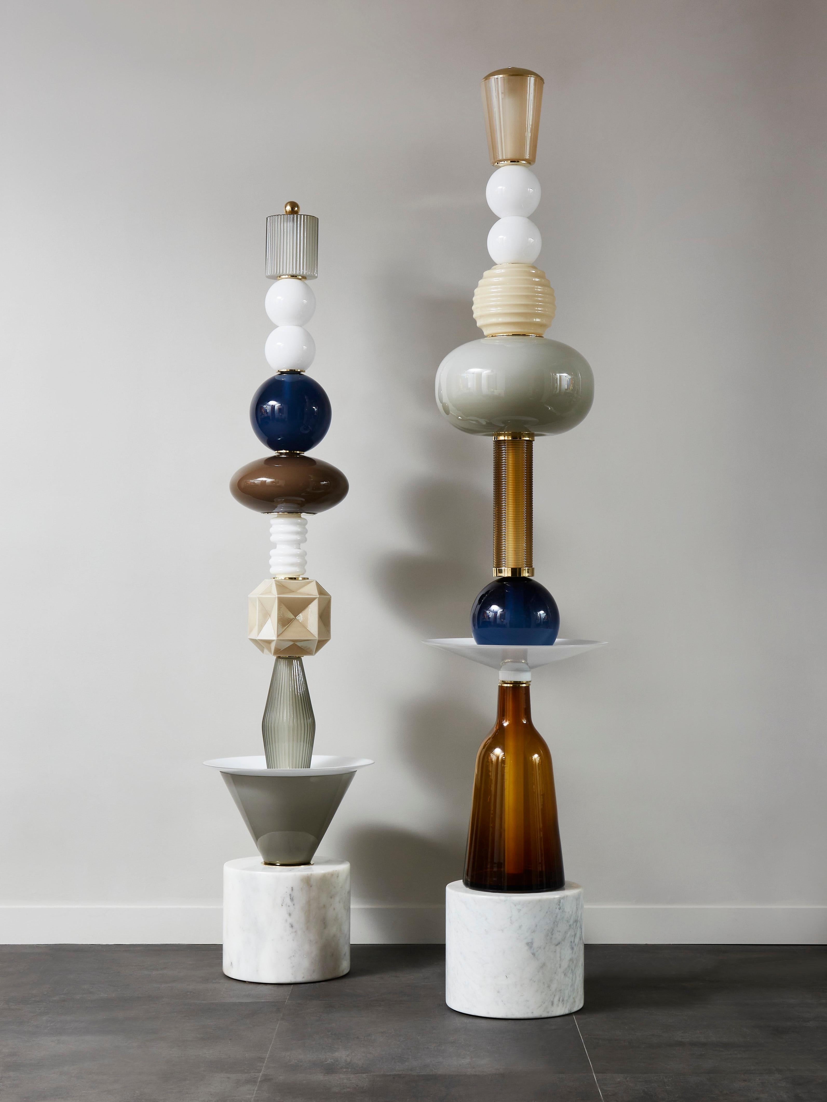 Modern Pair of Unique Glass Totem Floor Lamps by Glustin Luminaires