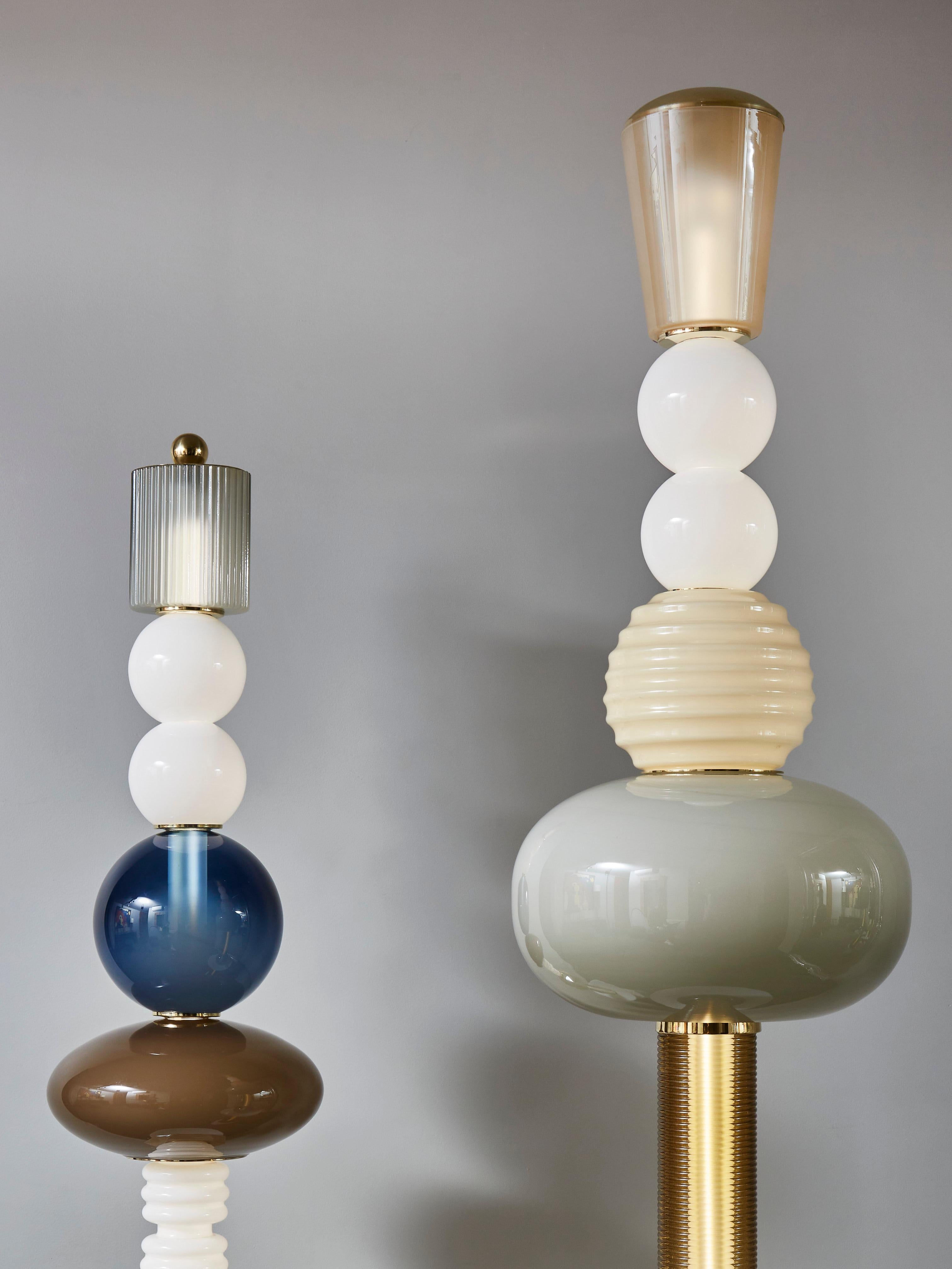 Italian Pair of Unique Glass Totem Floor Lamps by Glustin Luminaires