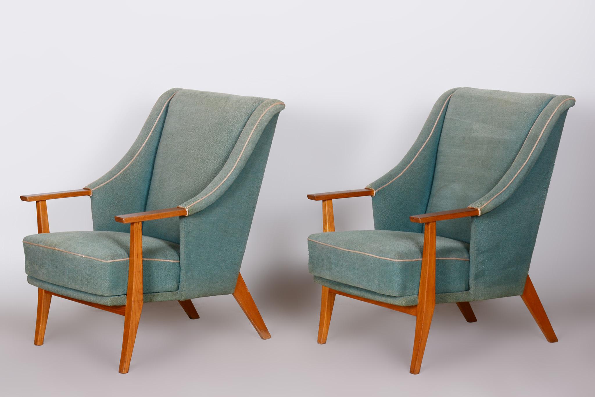 Pair of Unique Green Beech ArtDeco Armchairs Made in 1940s, Denmark For Sale 4