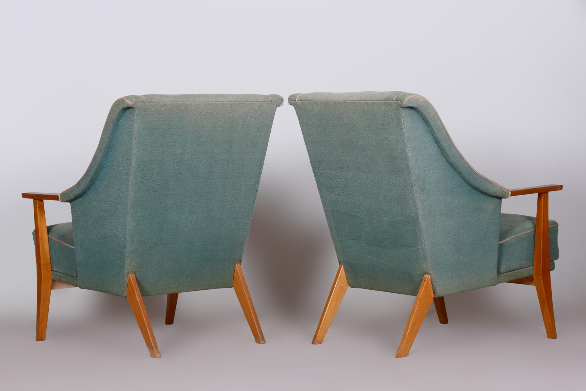 Pair of Unique Green Beech ArtDeco Armchairs Made in 1940s, Denmark For Sale 5