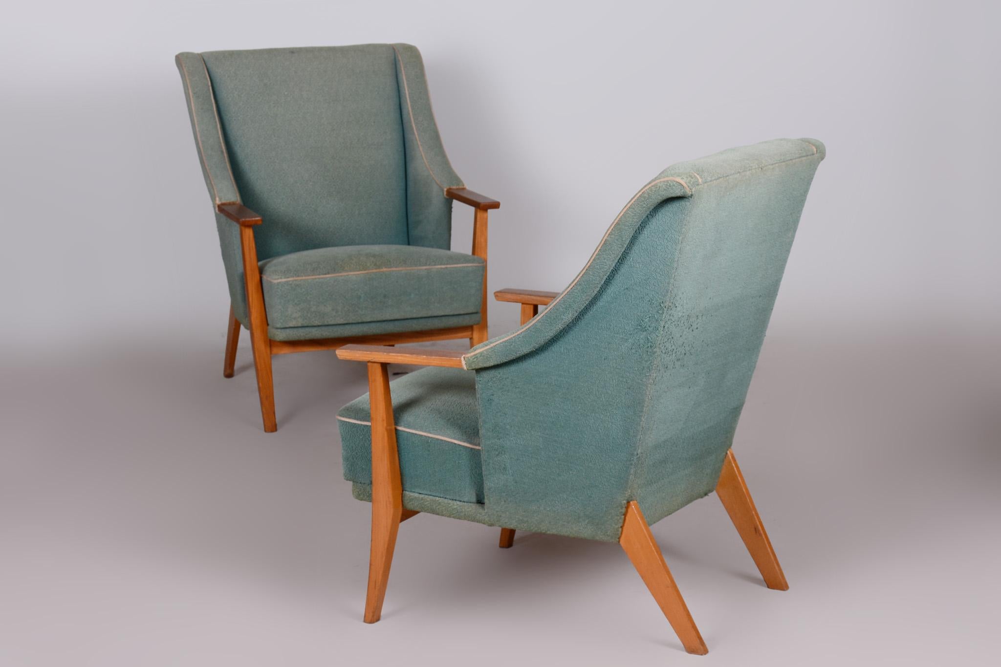 Pair of Unique Green Beech ArtDeco Armchairs Made in 1940s, Denmark For Sale 7