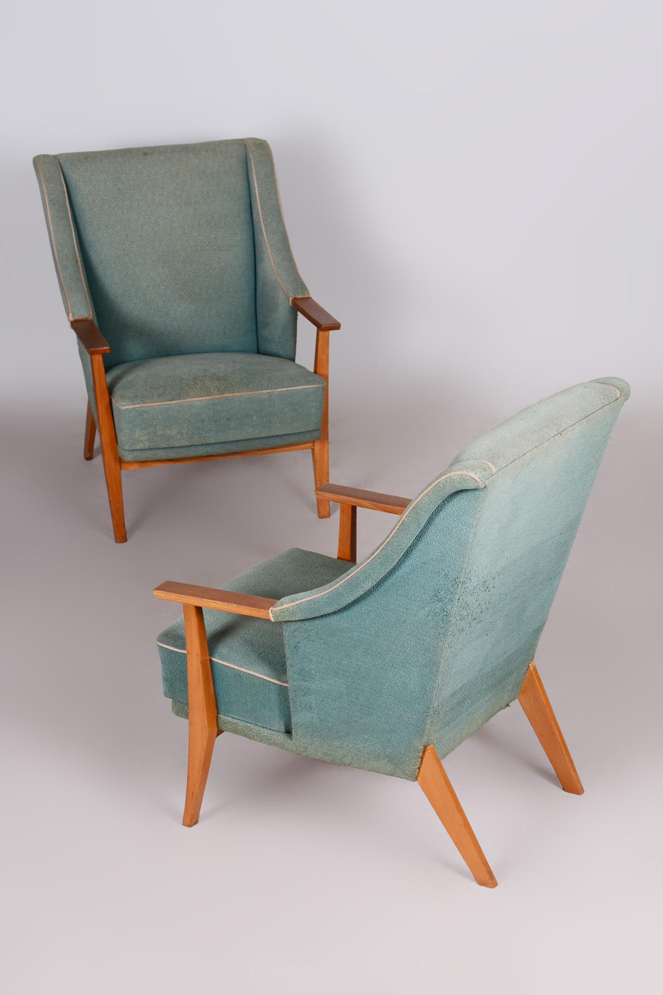 Pair of Unique Green Beech ArtDeco Armchairs Made in 1940s, Denmark For Sale 8