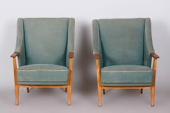 Pair of Unique Green Beech ArtDeco Armchairs Made in 1940s, Denmark