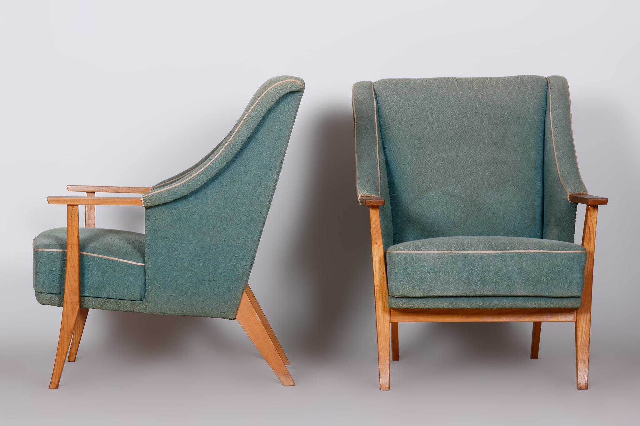 20th Century Pair of Unique Green Beech ArtDeco Armchairs Made in 1940s, Denmark For Sale