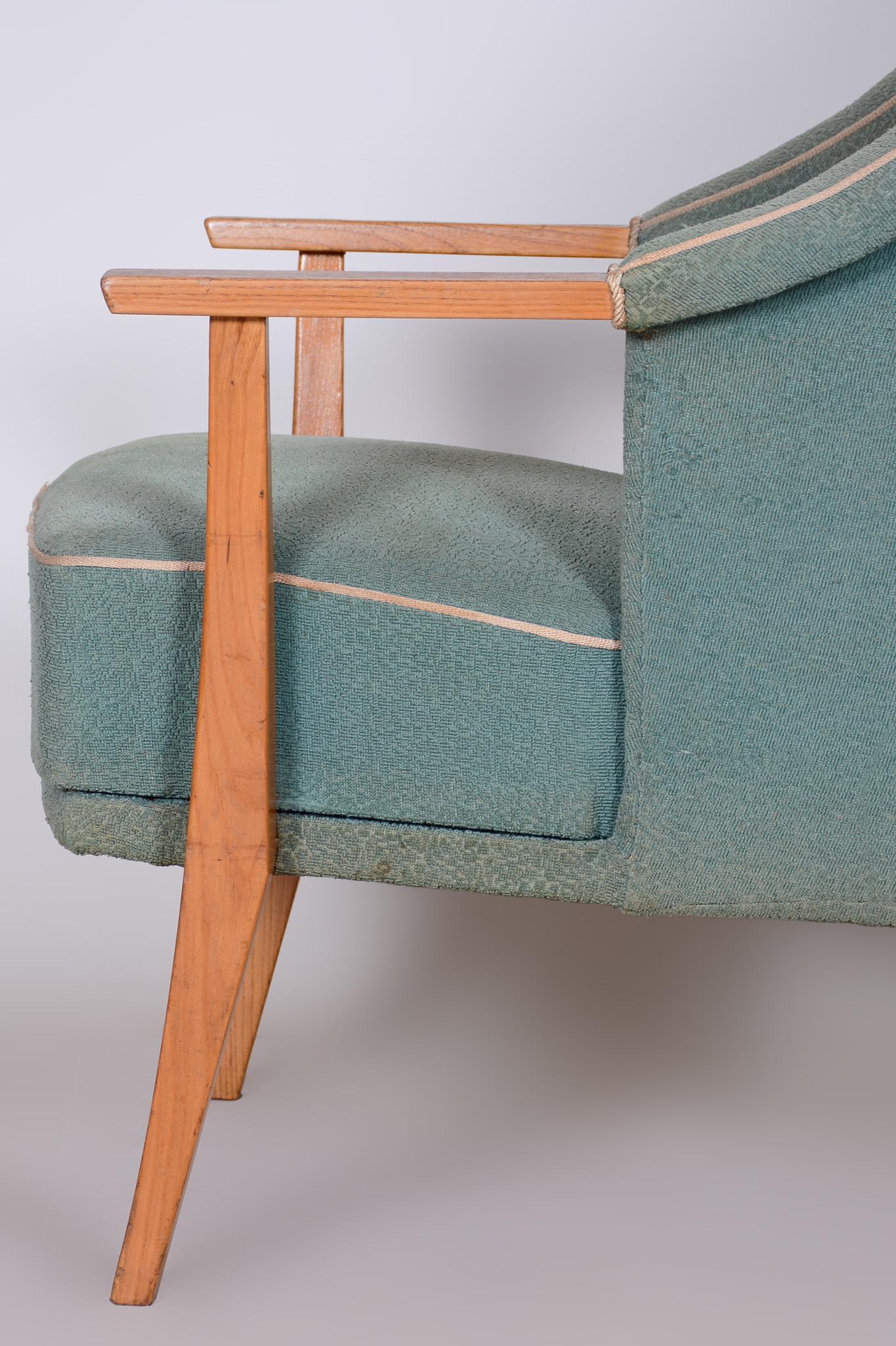 Oak Pair of Unique Green Beech ArtDeco Armchairs Made in 1940s, Denmark For Sale