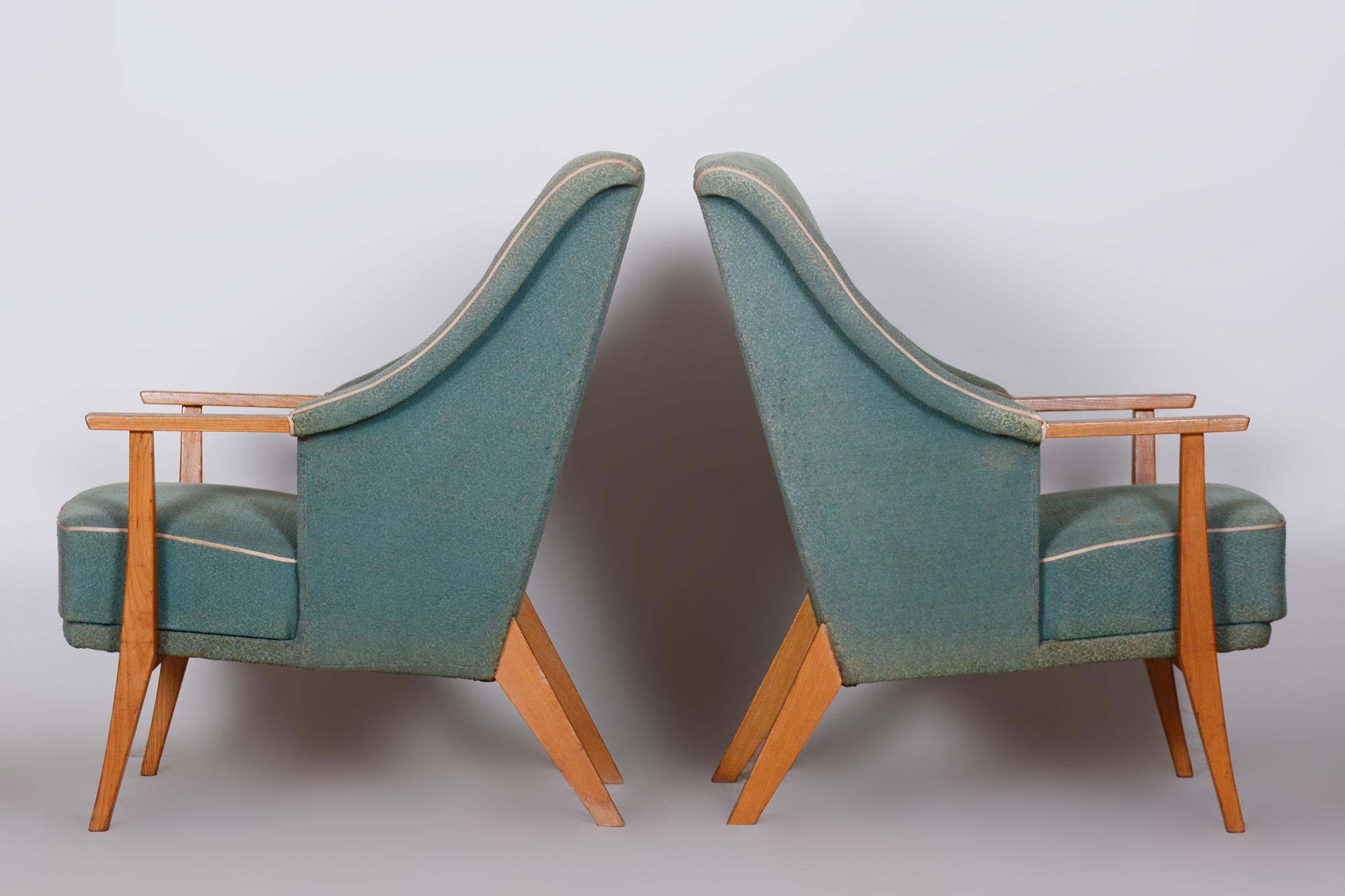 Pair of Unique Green Beech ArtDeco Armchairs Made in 1940s, Denmark For Sale 2