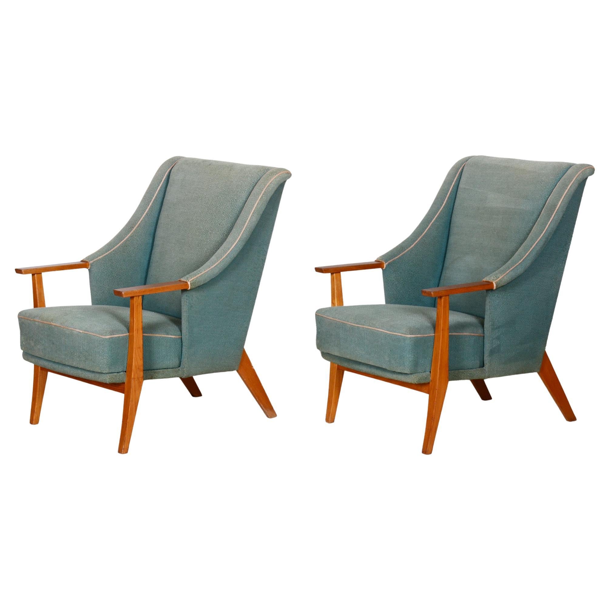 Pair of Unique Green Beech ArtDeco Armchairs Made in 1940s, Denmark For Sale