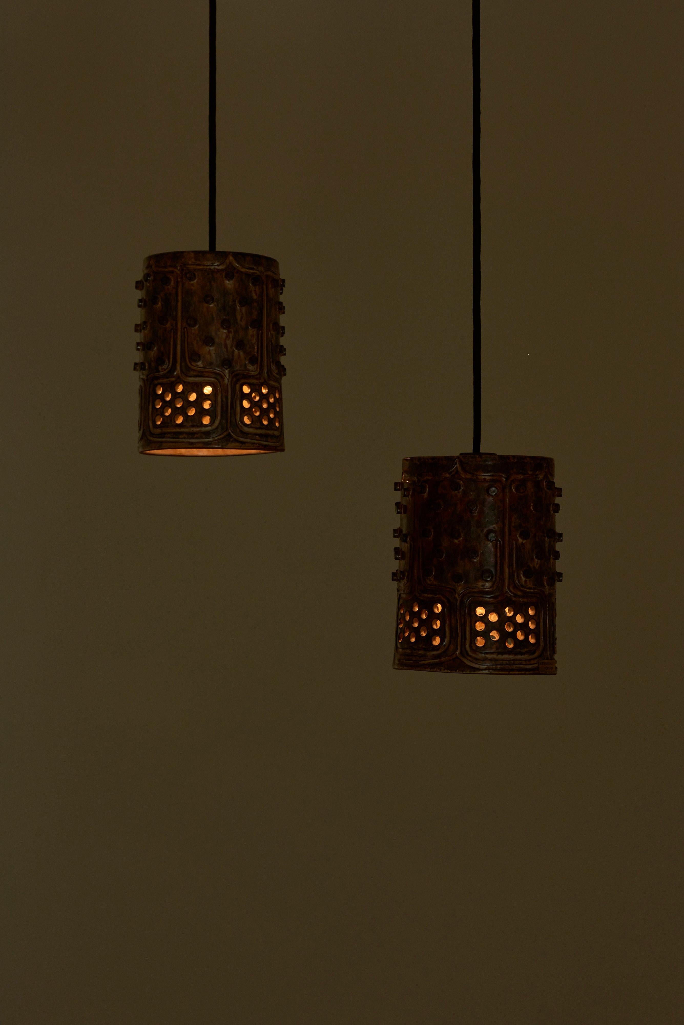 1 of 2 Pairs of Handmade Jette Helleroe Danish Modern Pendant Lamps, 1960s 1