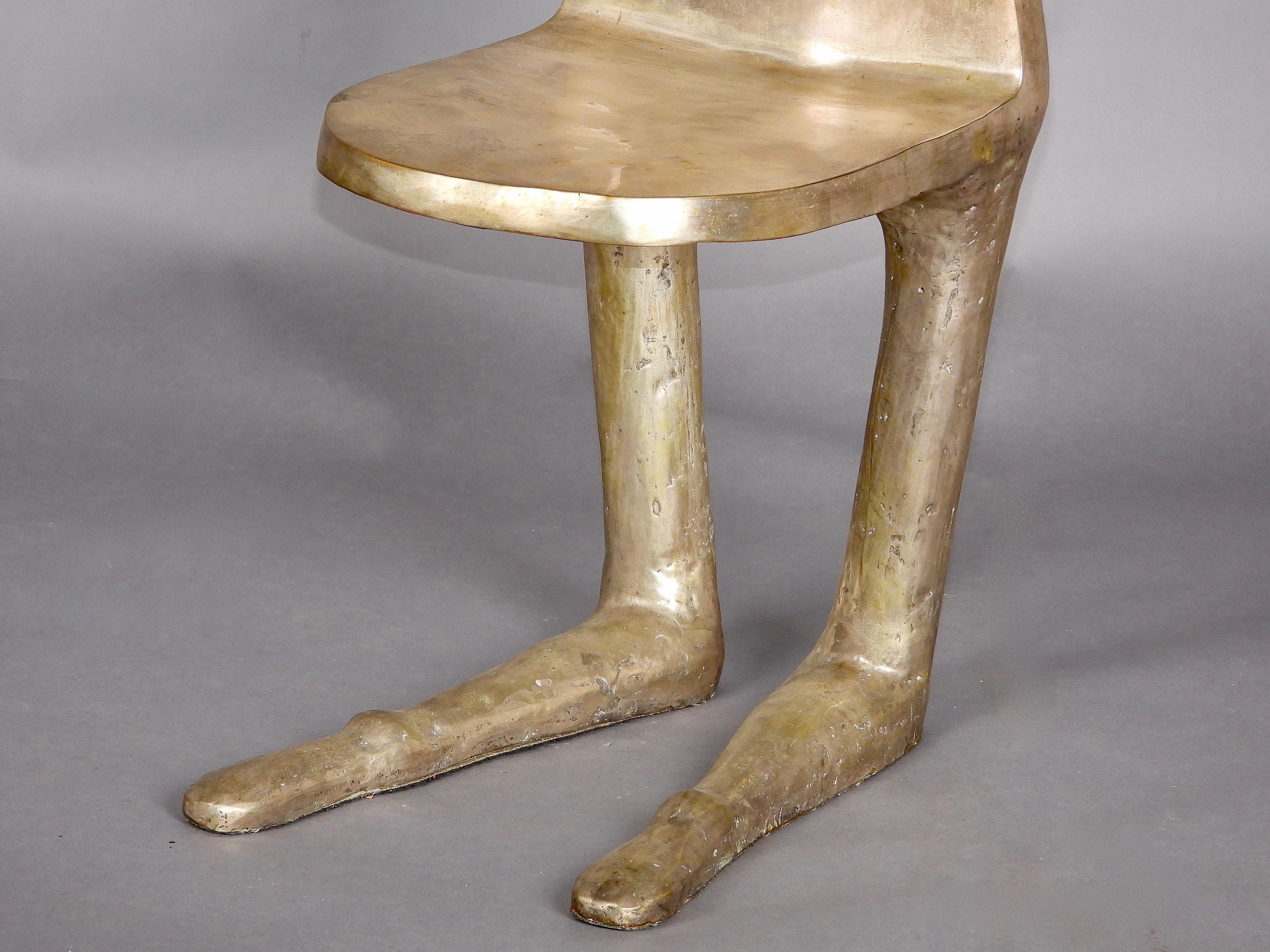 paire de chaises uniques en bronze argenté représentant un homme et une femme en vente 4
