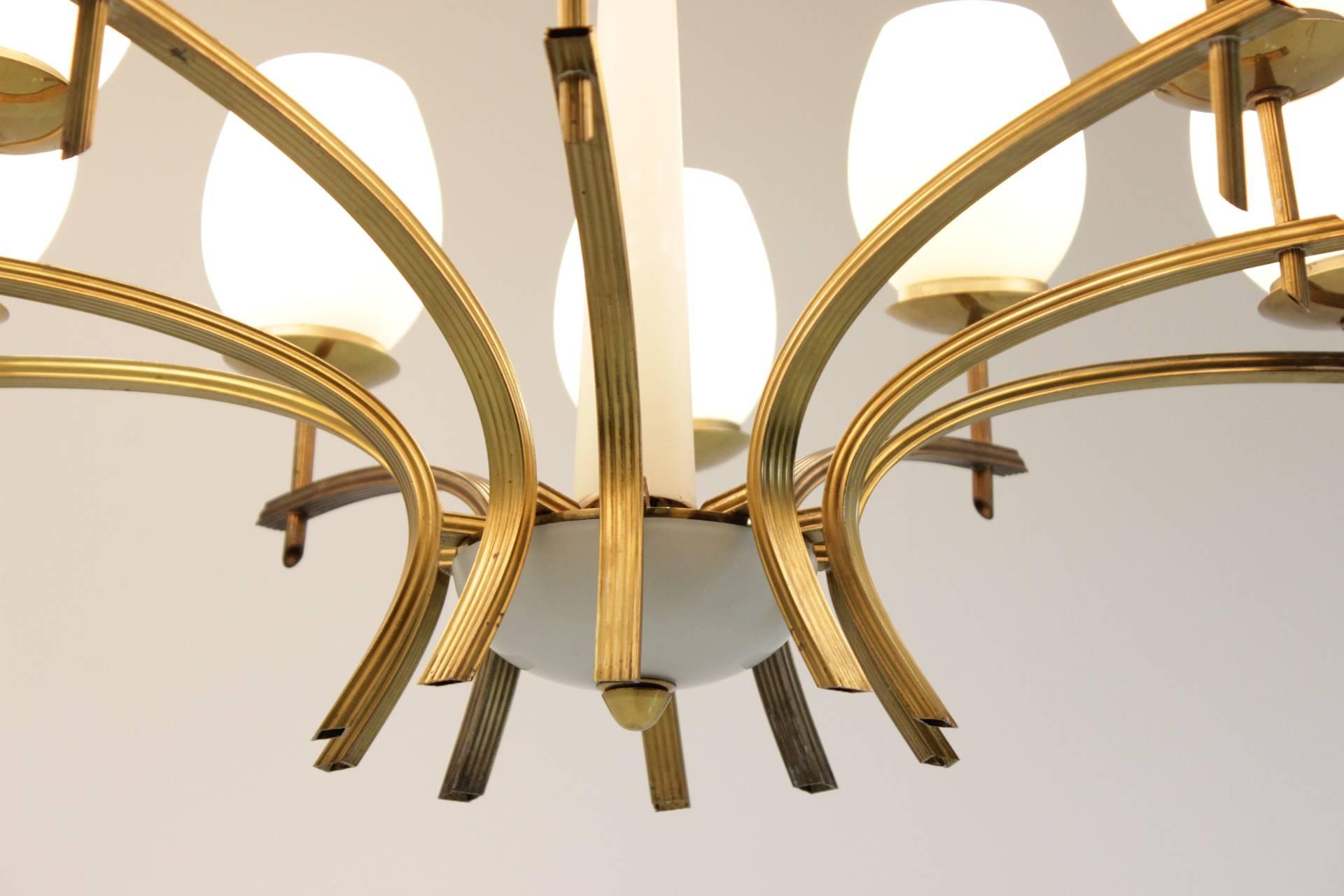 Czech Pair of Unique Midcentury Large Brass Chandeliers, 1960 For Sale
