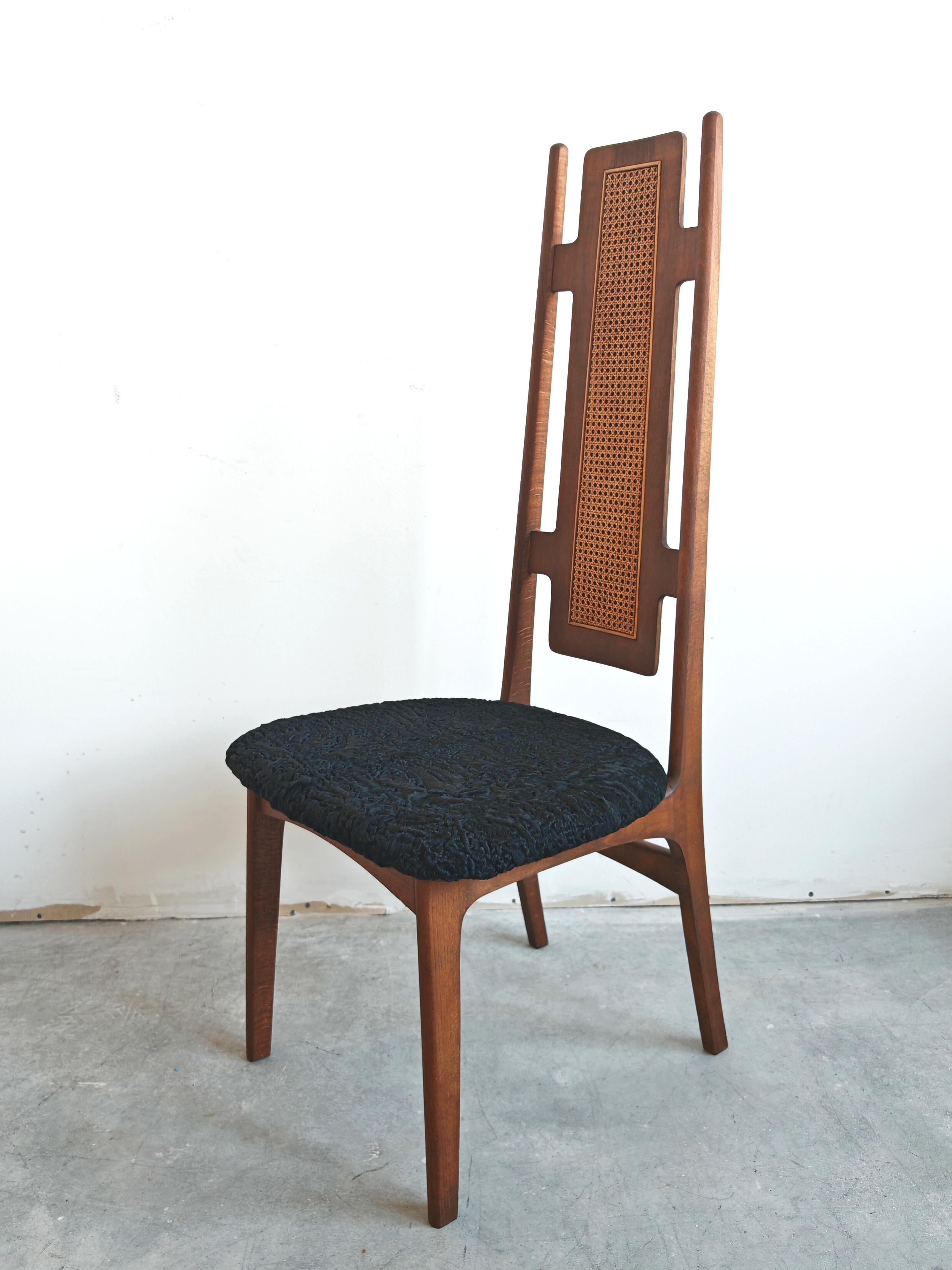 Mid-Century moderno Pair of Unique Mid Century Modern Accent Chairs upholstered in Astrakhan fur in vendita