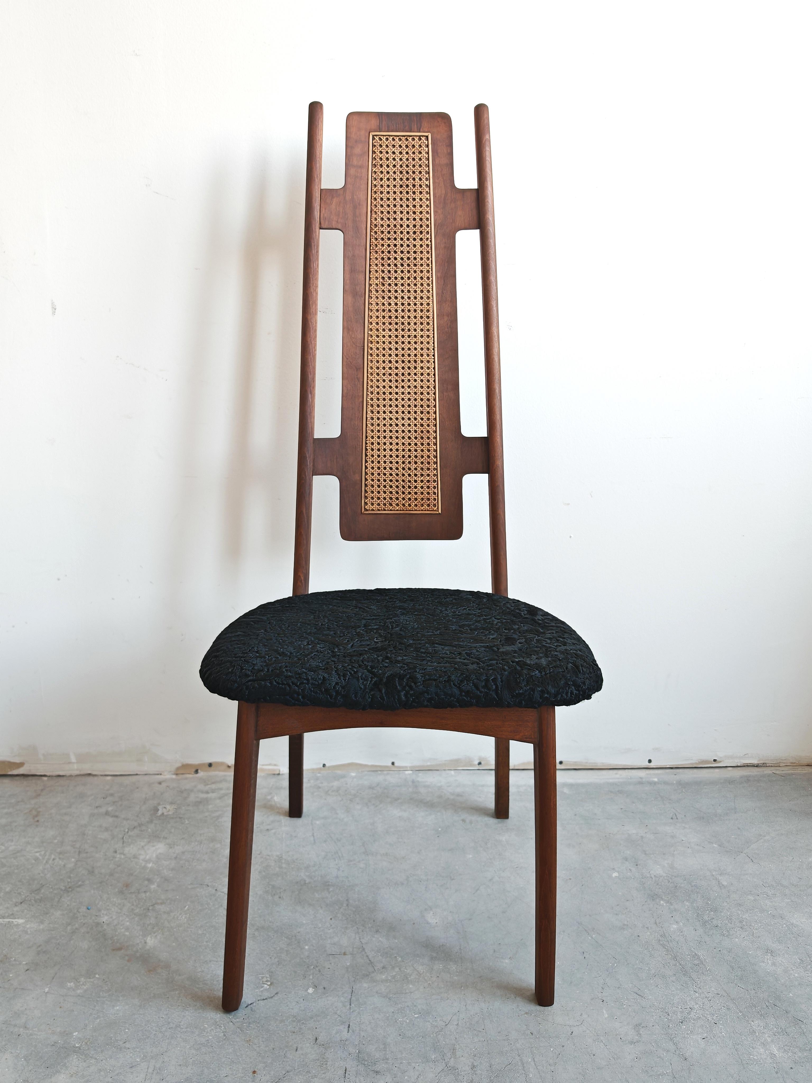 Pair of Unique Mid Century Modern Accent Chairs upholstered in Astrakhan fur in vendita 2