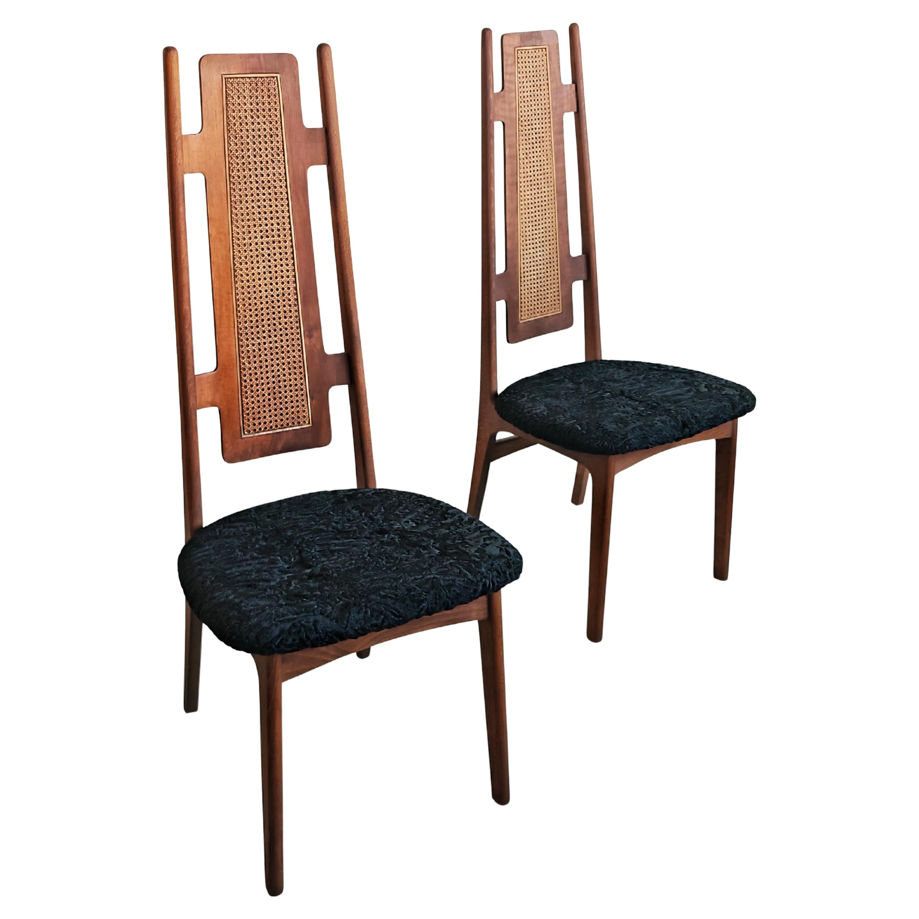 Pair of Unique Mid Century Modern Accent Chairs upholstered in Astrakhan fur in vendita