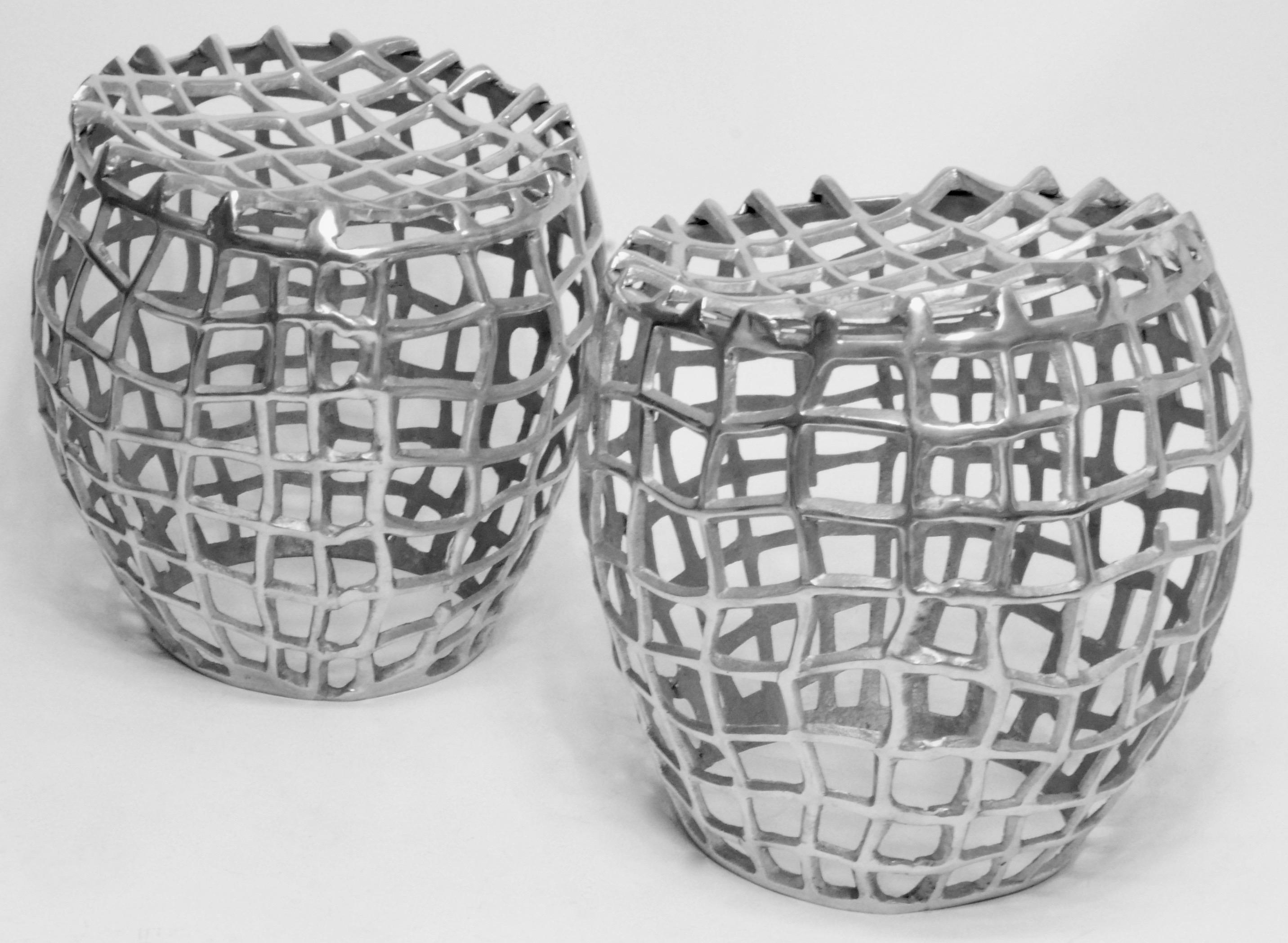 Pair of Unique Midcentury/ Modern Cast Aluminum Sculptural Stools 7
