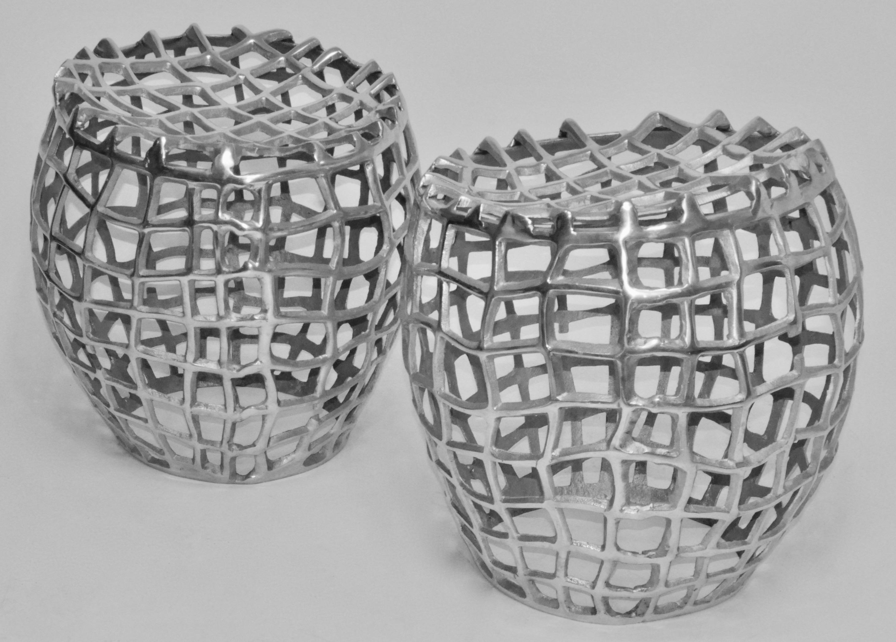 Pair of Unique Midcentury/ Modern Cast Aluminum Sculptural Stools 8