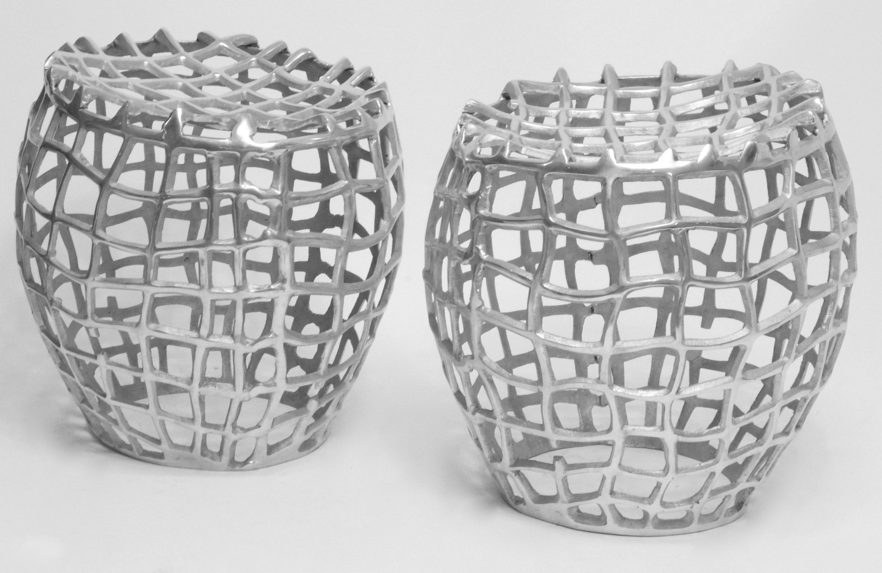 American Pair of Unique Midcentury/ Modern Cast Aluminum Sculptural Stools