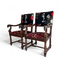 Pair of Unique Modern-Gothic Armchairs from the Napoleon III Era