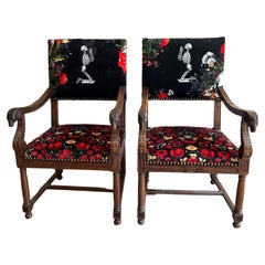 Pair of Unique Modern-Gothic Armchairs from the Napoleon III Era