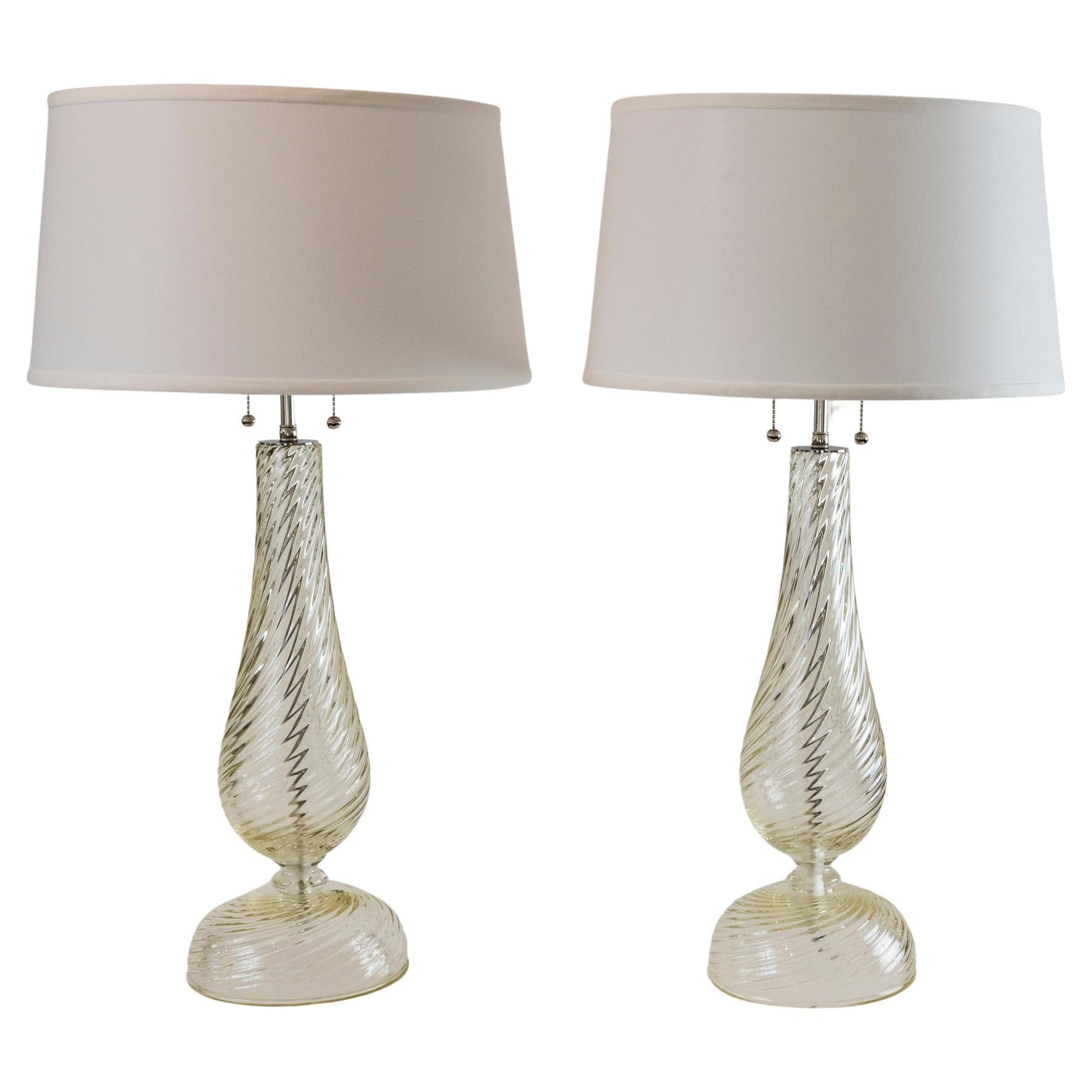 Pair of Unique Modern Murano Swirl Lamps, Contemporary For Sale