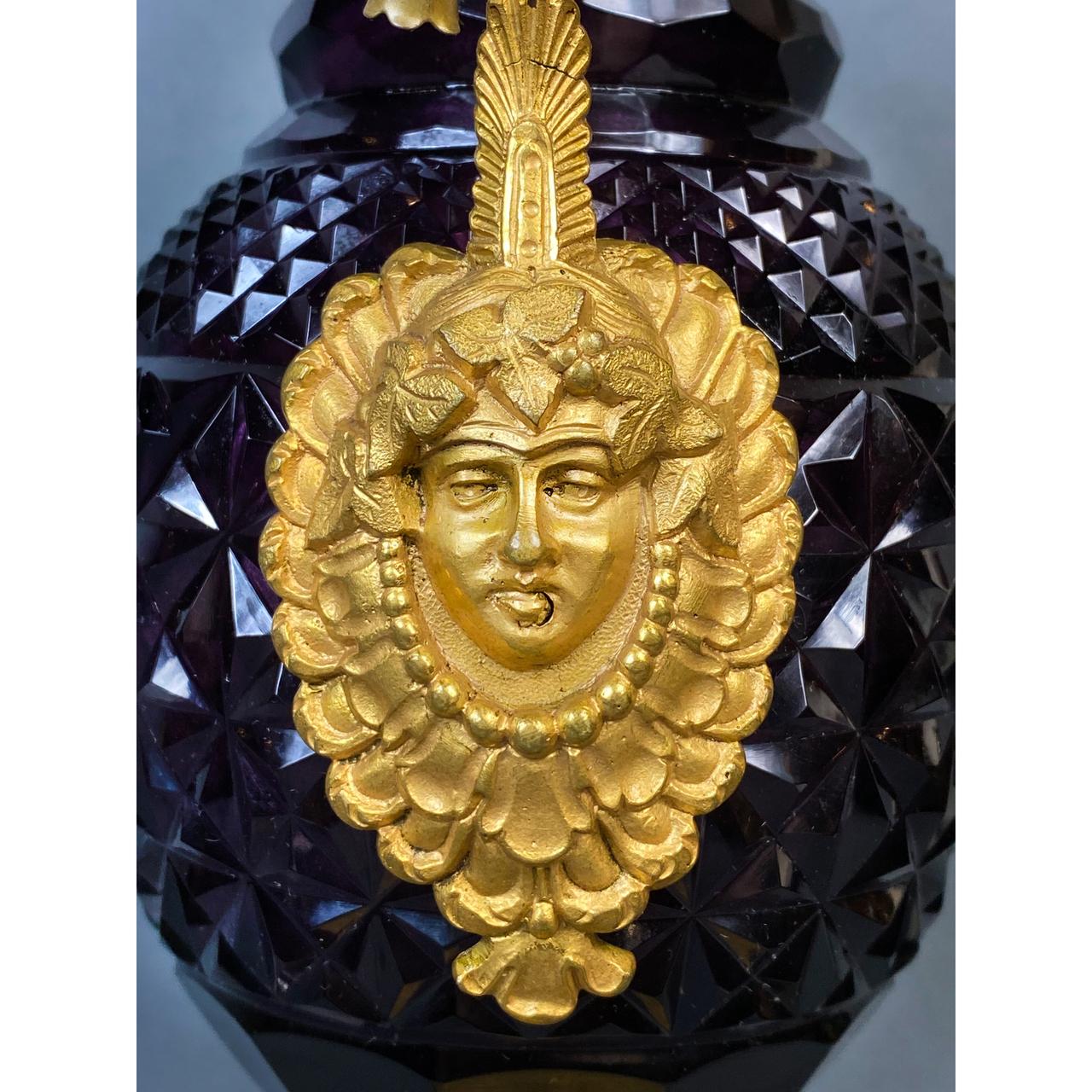 19th Century Pair of Unique of Austrian Amethyst Urns with Gilt Bronze Mounts  For Sale
